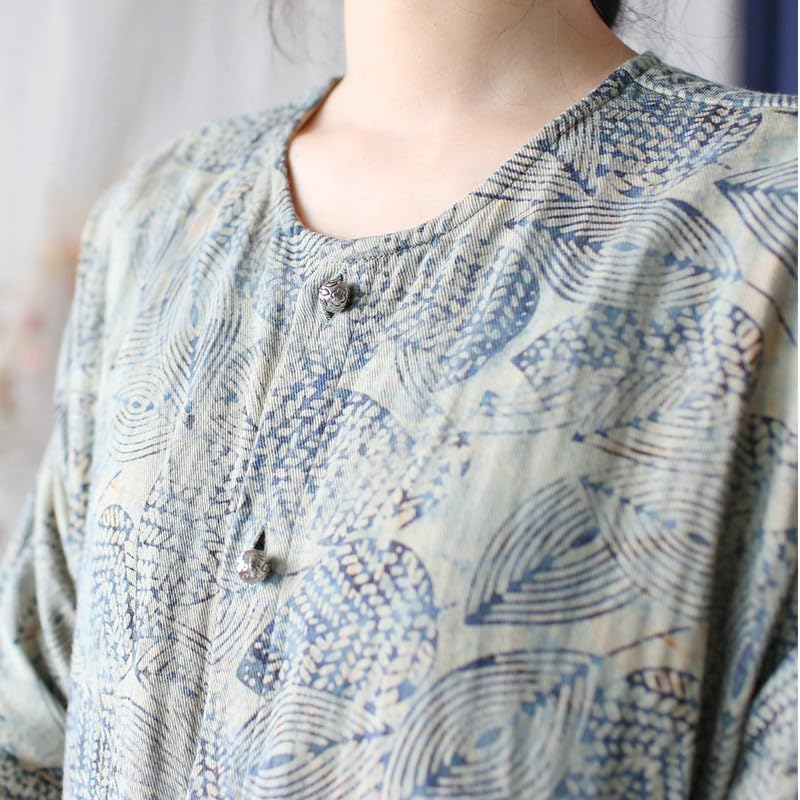 Women'S Vintage Batwing Sleeve Cotton Ethnic Loose Fit round Neck Long Sleeve Spring Tops image number 2