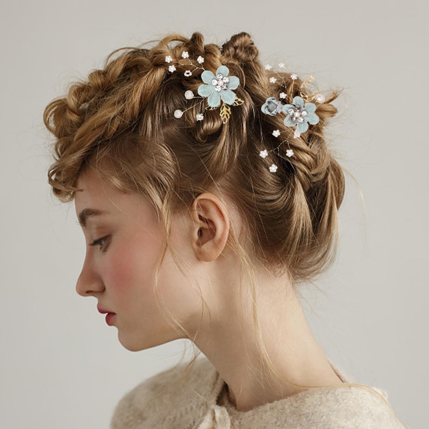 4 Piece Hair Fork Hair Comb Set Bridal Hair Accessories Flower Hair Accessories Elegant Hair Accessories Women Hair Accessories Apparel Accessories Party Hair Accessories image number 3