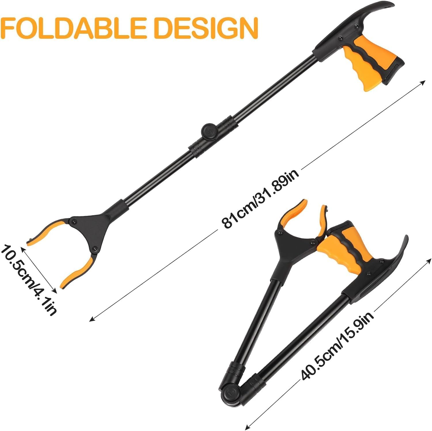 Reacher Grabber Tool, 32" Foldable Grabber Reacher for Elderly, Lightweight Extra Long Handy Trash Claw Grabber, Reaching Assist Tool for Trash Pick Up, Litter Picker, Arm Extension with Shoehorn, Long Reaching Grabber, Designed with Magnet(Black) - Full Blue image number 6