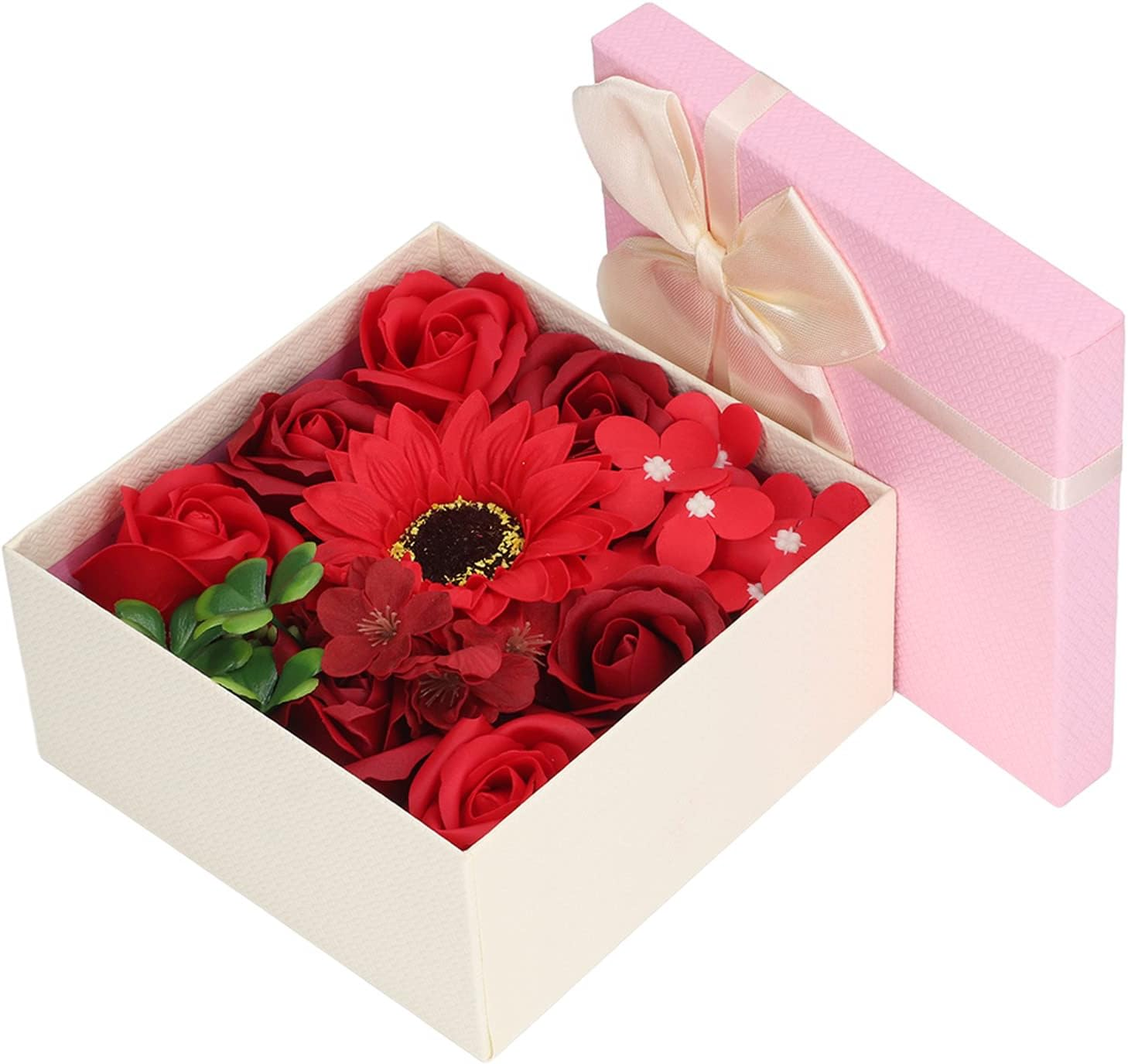 Bath Soap Flower, Flower Soap Gift Box, Simulation Flower Bath Soap Women Exquisite Flower Soap Gift Box for Birthday Valentines Day Christmas (Red) image number 4
