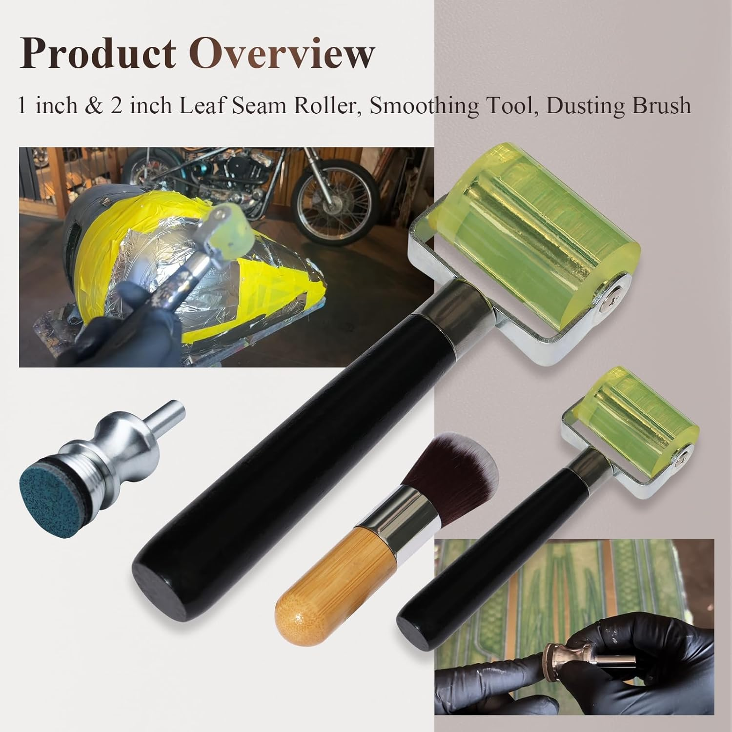 1"&2" Leaf Seam Roller, Smoothing Tool, Dusting Brush, for Spin-Able Automotive Grade Metal Leafing (Roller&Duster), 1" Leaf Spinner Tool Unlock 3D Effects, Enhances Gold&Silver Leaf W/ 3D Appearance image number 2