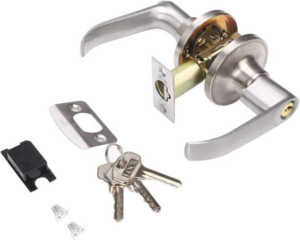 AGDGV Satin Nickel Entry Door Lever Lock Set, Keyed Alike Exterior/Interior Wave Style Handle with 3 Keys, Reversible Left/Right Handed Doors, Secure Lockset for Front/Bedroom (Silver) image number 2