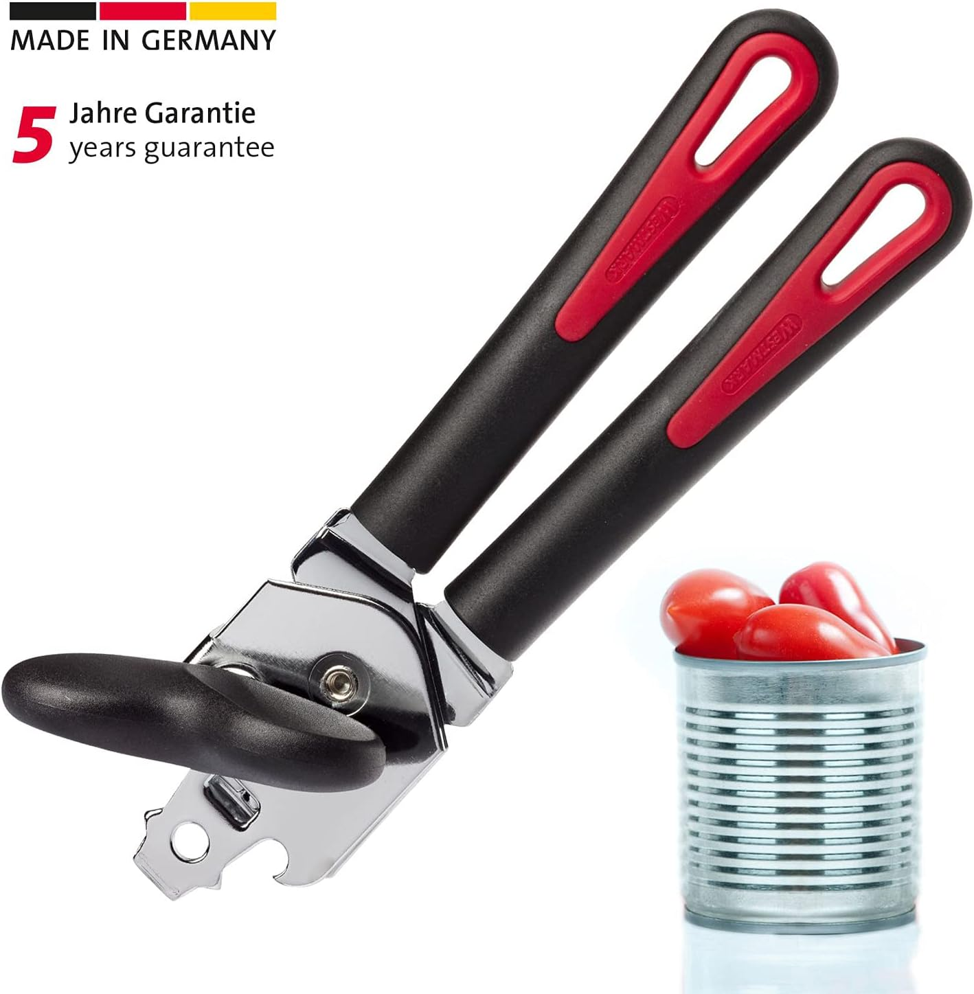 Westmark 29402270 Tongs Can Opener with Bottle and Lid Lifter, Length: 8.2 Inch, Steel/Plastic, Gallant, Black/Red image number 2