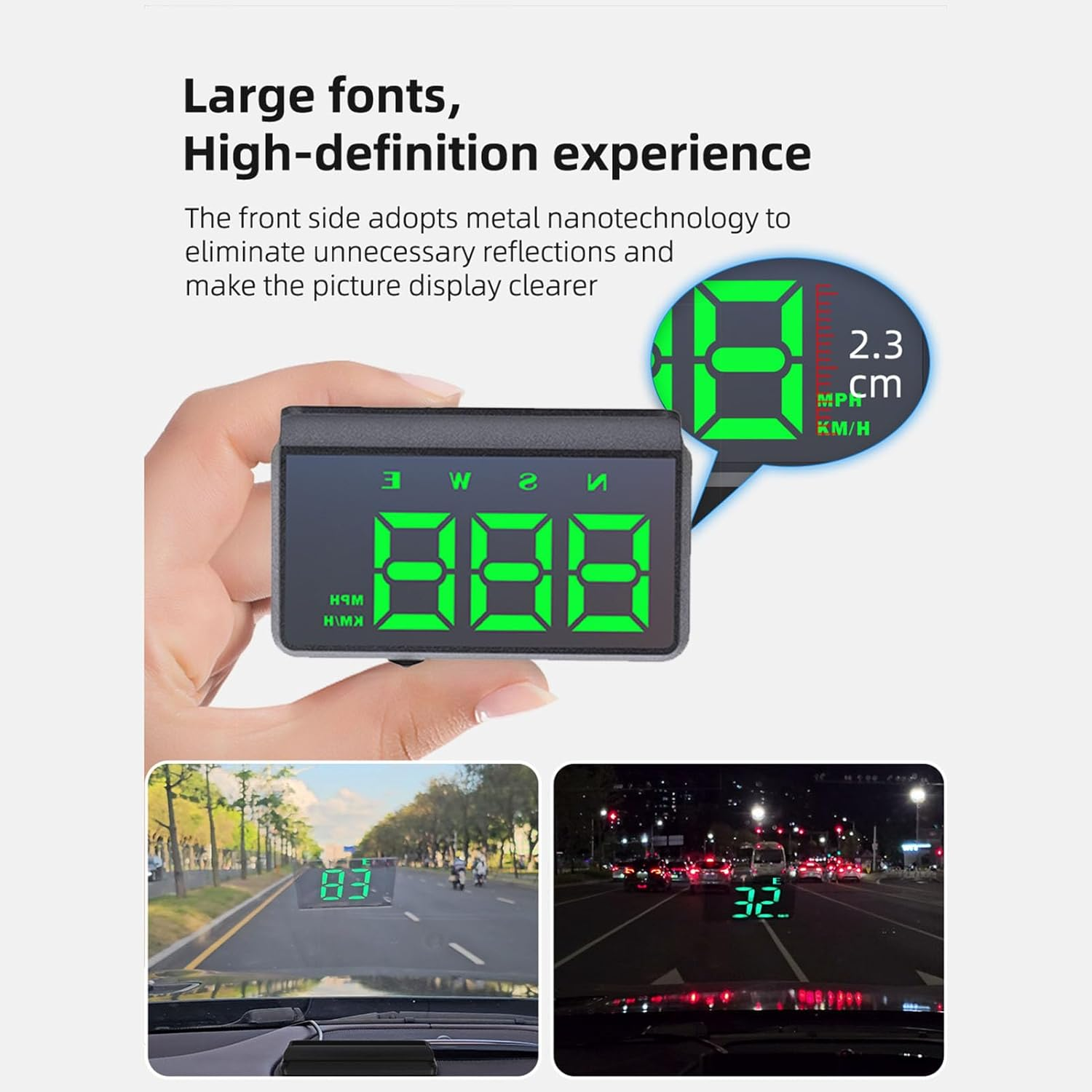 Generic Heads up Display for Car, Digital GPS HUD Speedometer with Travel Direction, Automatic Brightness USB Cable Plug and Play Head up Display for Cars Truck Gas Derv image number 4