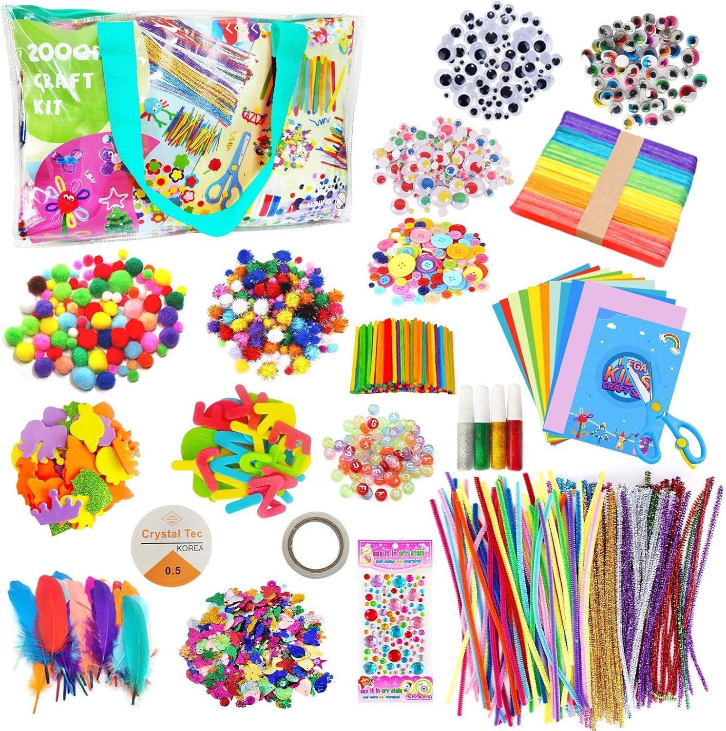 2000Pcs Arts and Crafts Supplies for Kids 6+ &ndash; DIY Projects Case Filled with Pom Pom Box Craft Kit Library, Beads, Buttons, Scissors, and Pipe Cleaners with Easy Instructions image number 3