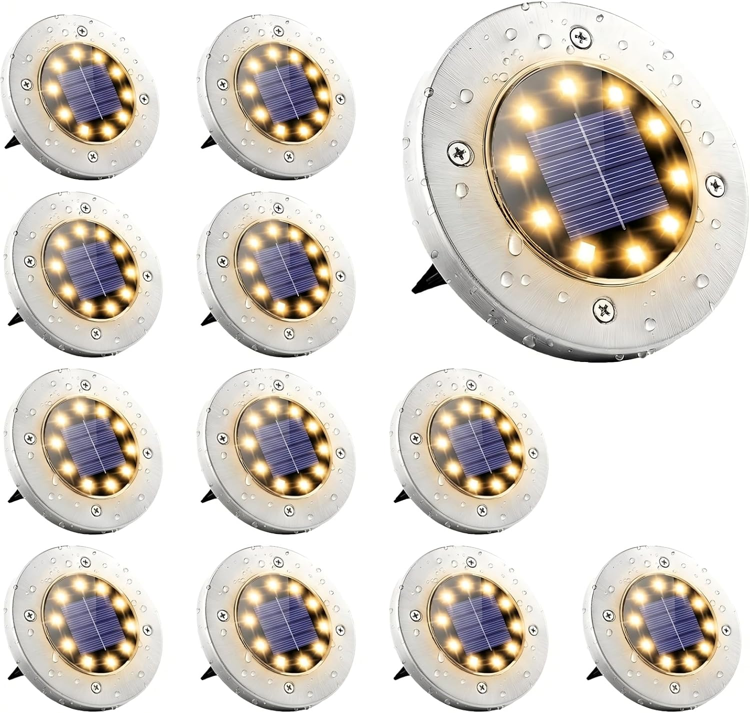 12 Packs 10 LED Solar Ground Lights Outdoor - Solar Garden Lights Waterproof Solar Disk Lights, Bright In-Ground Lights for Landscape Deck Lawn Pathway Yard Driveway (Warm, 12PACK 10LED) image number 5