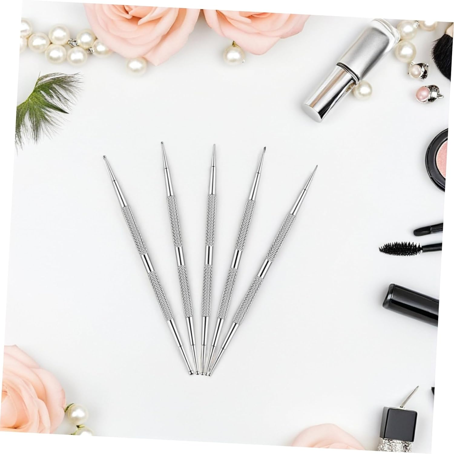 5PCS Stainless Steel Dual Tip Nail Dotting Pens for Rhinestones Painting Embossing Nail Art Tools Lightweight Portable Manicure Set for DIY and Salon Use image number 1