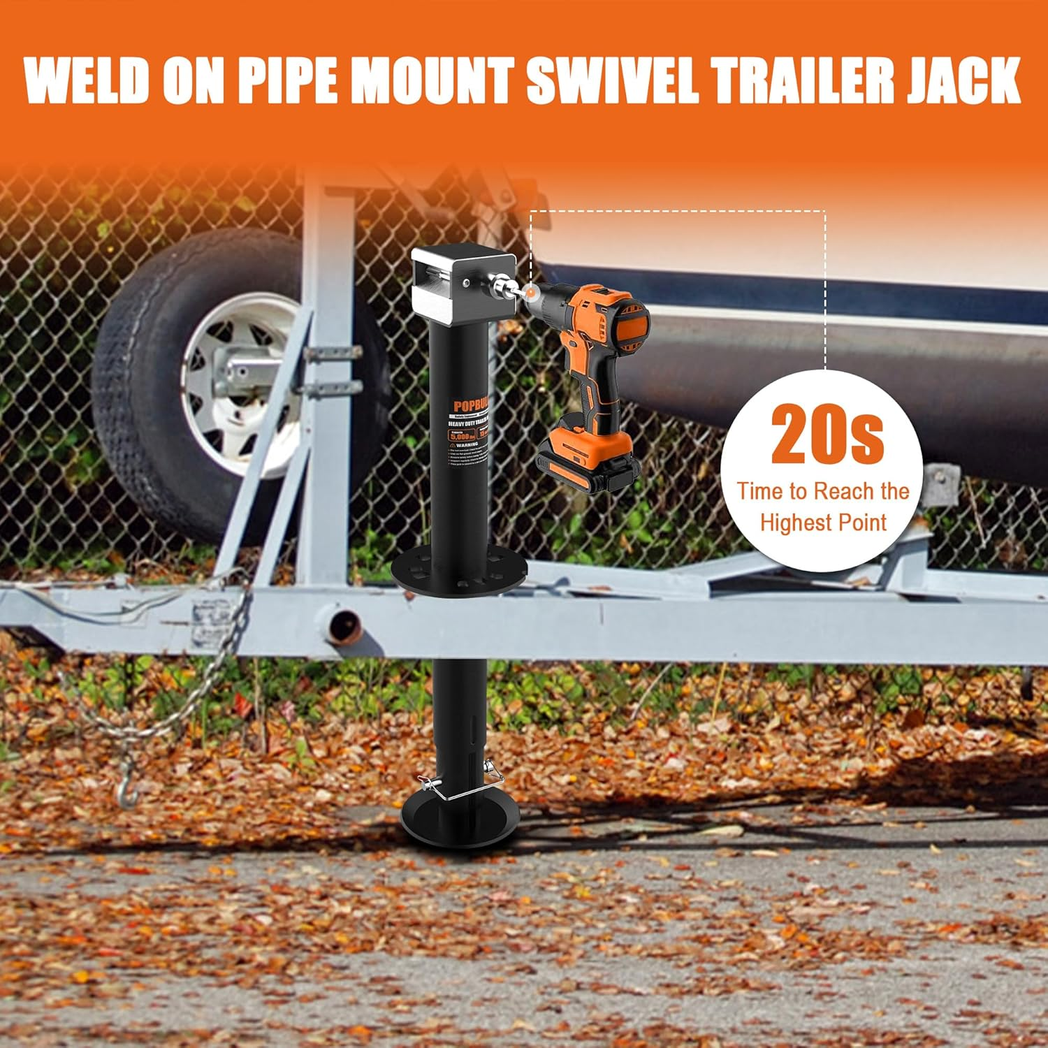 5000Lbs A-Frame Trailer Jack,30" Lift 20-24V Cordless Drill Compatible with Adjustable Drop Leg for RV Trailer, Horse Trailers, Utility Trailers image number 3