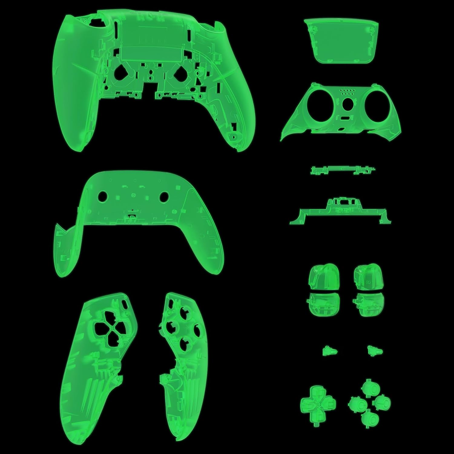 Extremerate Full Set Shell with Buttons Touchpad Compatible with P S 5 Edge Controller, Glow in Dark - Green Replacement Decorative Trim Shell Front Back Plates Compatible with P S 5 Edge Controller