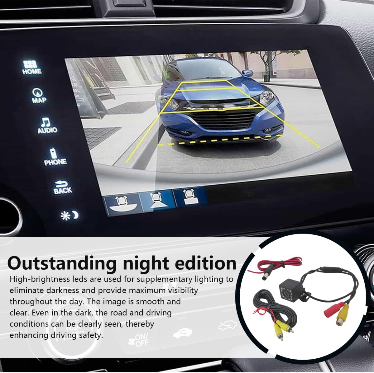 New 170&deg; Reverse Camera Replacement 12 LED Car Waterproof Rear View Parking Camera Night Vision Compatible with Most 12V Vehicles image number 3