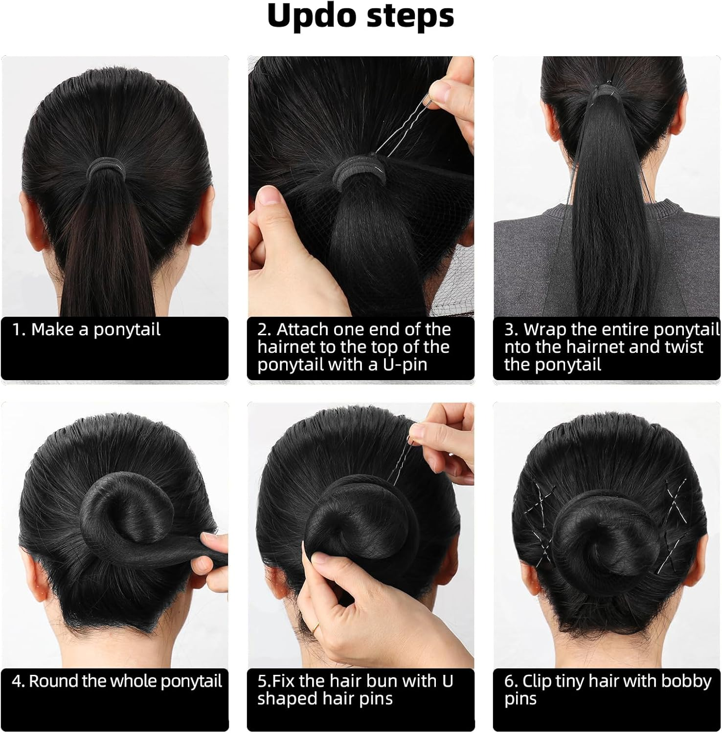 Quttly Professional Dance Hair Kit - 100 U-Pins, 50 Bobby Pins, 100 Elastic Bands, 8 Invisible Hairs Nets, 2 Hair Ties for Secure Ballet Bun | Competition & Performance Essentials(Black) - Black image number 3