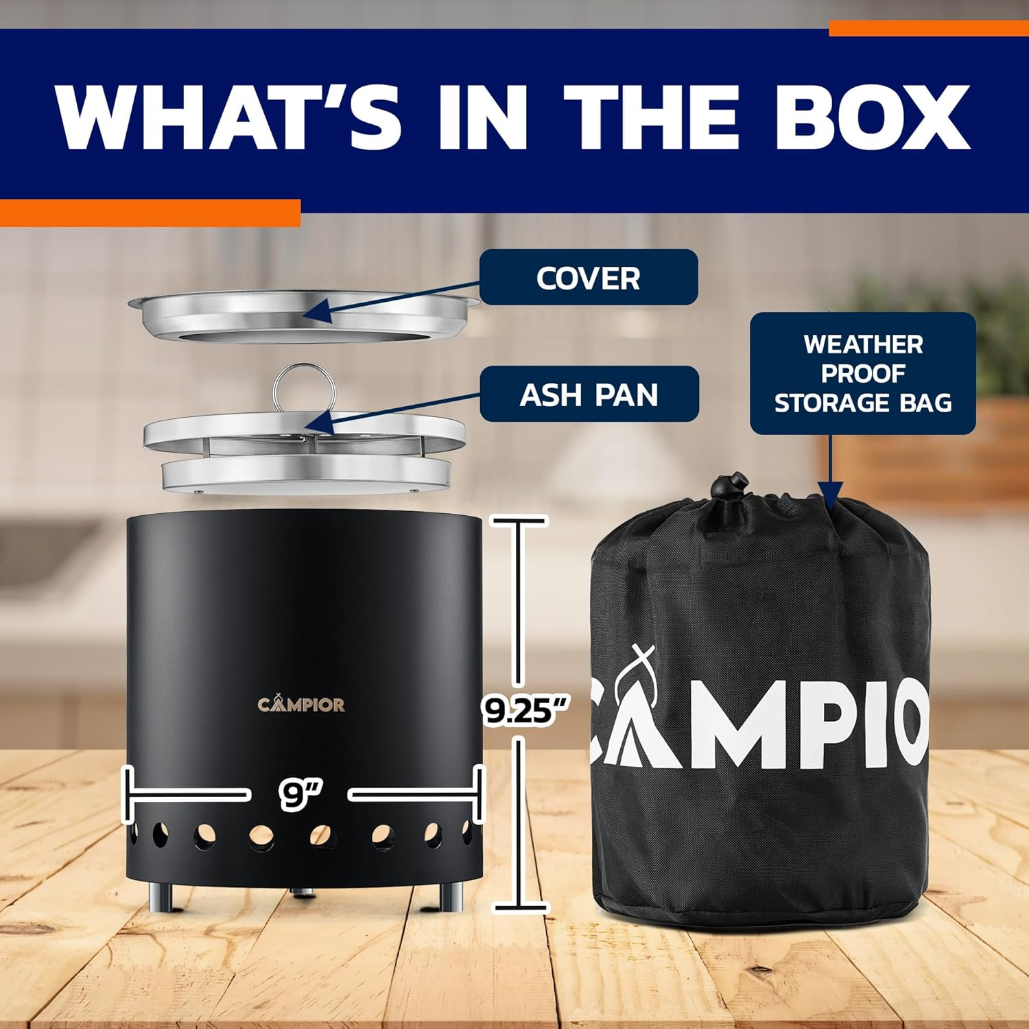 CAMPIOR Wood Burning Fire Pit Stove with Black Exterior - Smokeless Outdoor Stove for Efficient Wood Fires, Camping, and Gatherings, Stainless Steel with Removable Ash Pan, Stand and Carry Bag image number 4