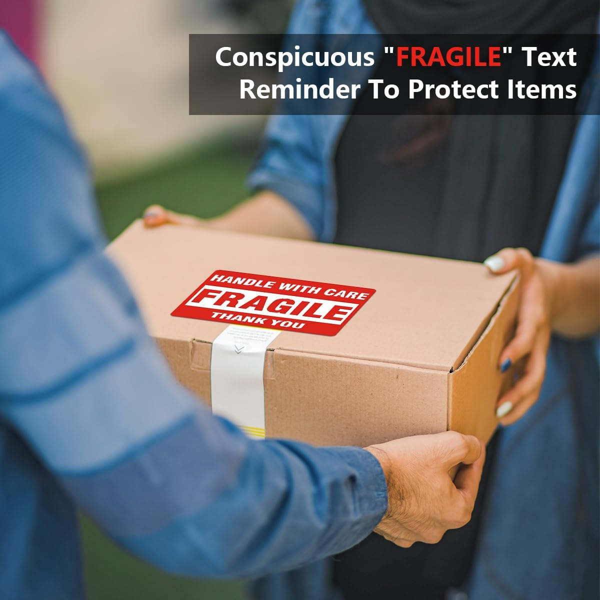 Miss Rui Fragile Sticker Handle with Care Fragile Thank You, Red Warning Shipping Label Stickers Packing Labels Permanent Adhesive (500 per Roll) image number 3