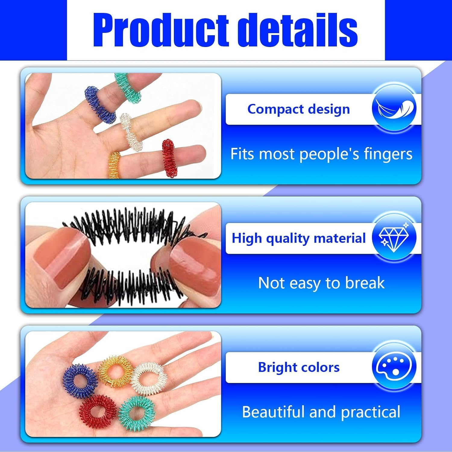 Finger Massage Rings, 30 Pcs Acupressure Ring, Spiky Sensory Finger Rings for Teens, Adults Silent Stress Reducer and Massager (6 Color) image number 2