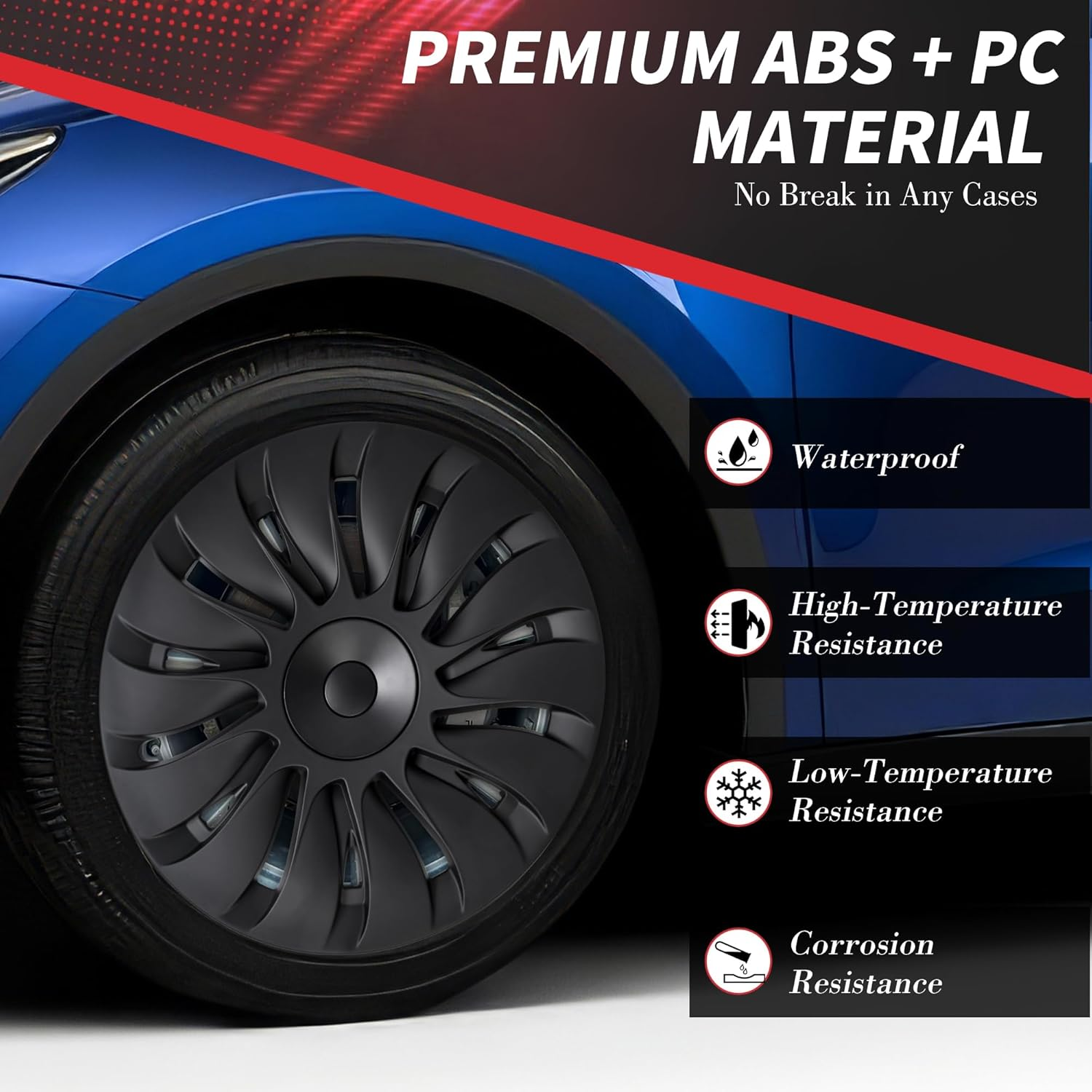 LPZAKVE Tesla Model Y Wheel Covers 19 Inch, Symmetrical Matte Black Hubcaps Accessories Fit to Tesla Model Y 2024 to 2021, Set of 4 Pcs Rim Protector (Storm Style B) image number 1