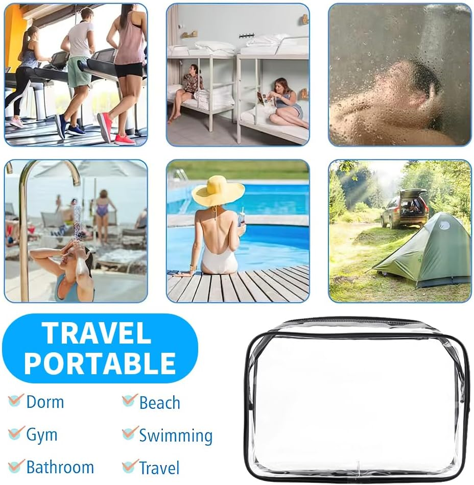 4 Pack Toiletry Bag,Clear Makeup Bag,Waterproof Quart Size Bag,Plastic Zippered Toiletry Carry Pouch,Cosmetic Organizer Bag,Portable Cosmetic Bag for Women Men,Carry on Airport Airline Compliant Bag image number 6