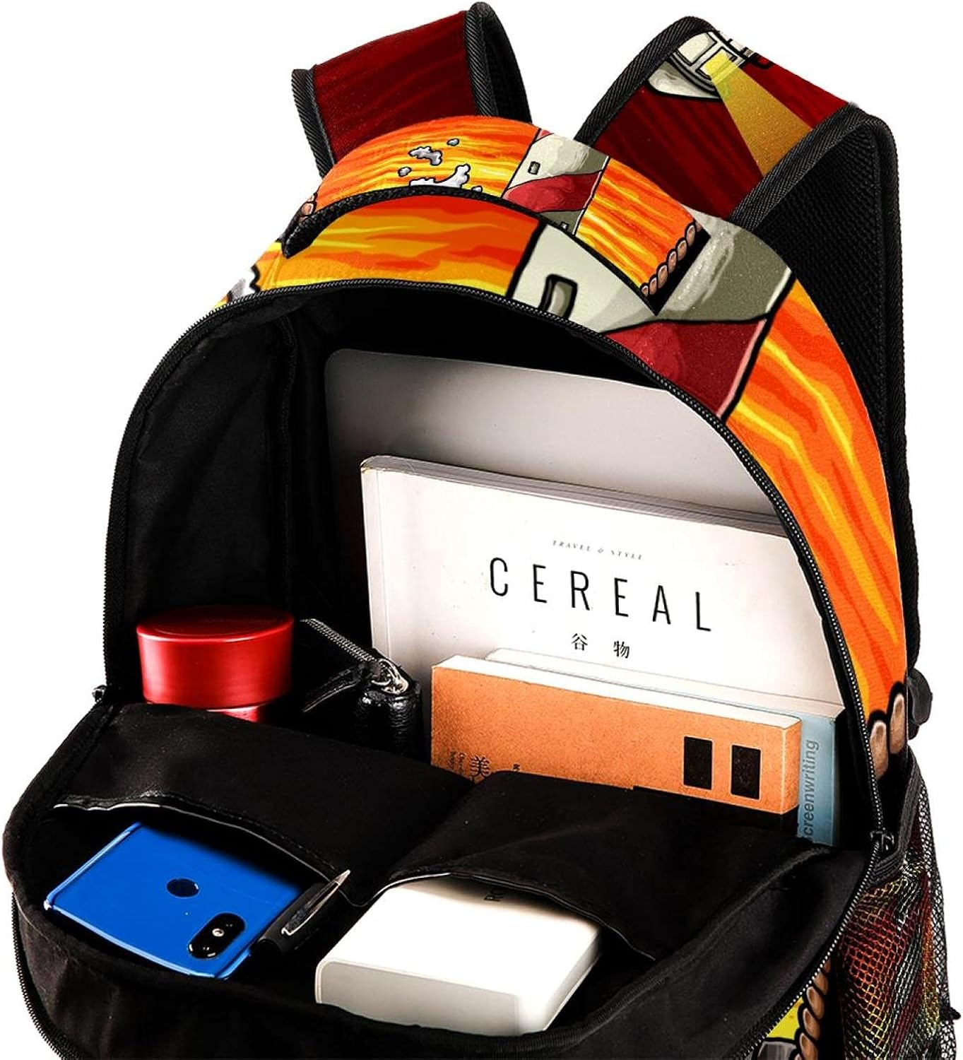 Lighthouse in the Sunset with Wave and Rock Backpack Students Shoulder Bags Travel Bag College School Tote Backpacks image number 2