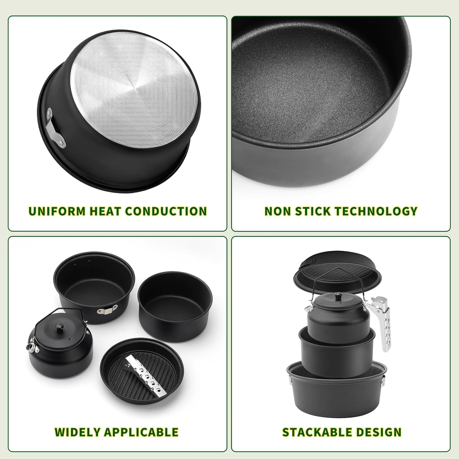 Camping Cookware Set, Non-Stick Lightweight Aluminum Camping Pot and Pan Set with Kettle for Backpacking, Hiking, Outdoor Cooking and Picnic image number 4