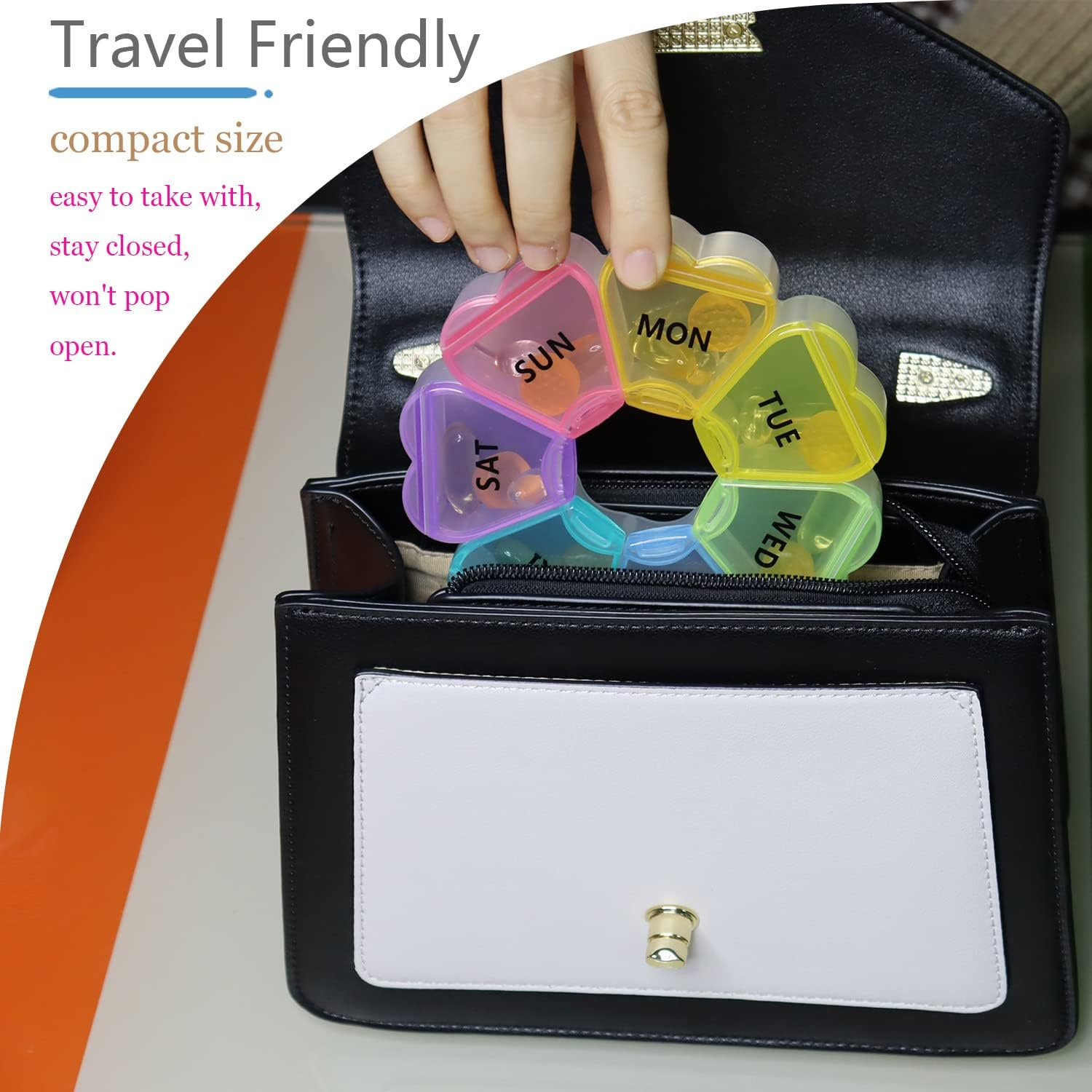 MOLN HYMY Cute Weekly Pill Box 7 Day, round Floral Pill Case Organizer 1 Time a Day, Rainbow Pill Container Once Daily, Large Medicine Dispenser for Vitamin/Fish Oil/Medication/Supplements