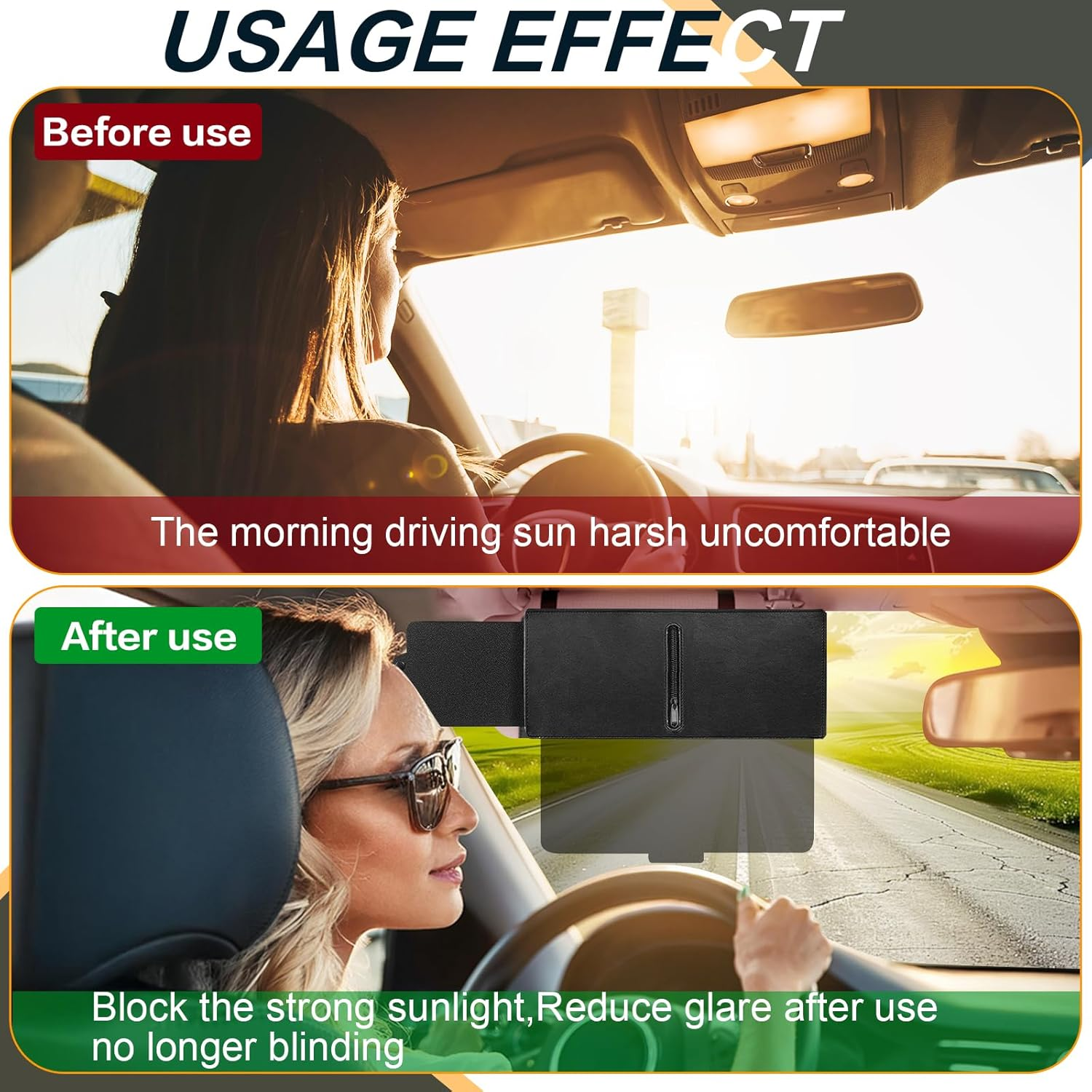 Sun Visor for Car, Universal UV400 Anti-Glare Polarized Sun Visor Extender for Right Seat, Car Adjustable Front/Side Sunshade Windshield Driving Visor Blocker with Polycarbonate Lens image number 4