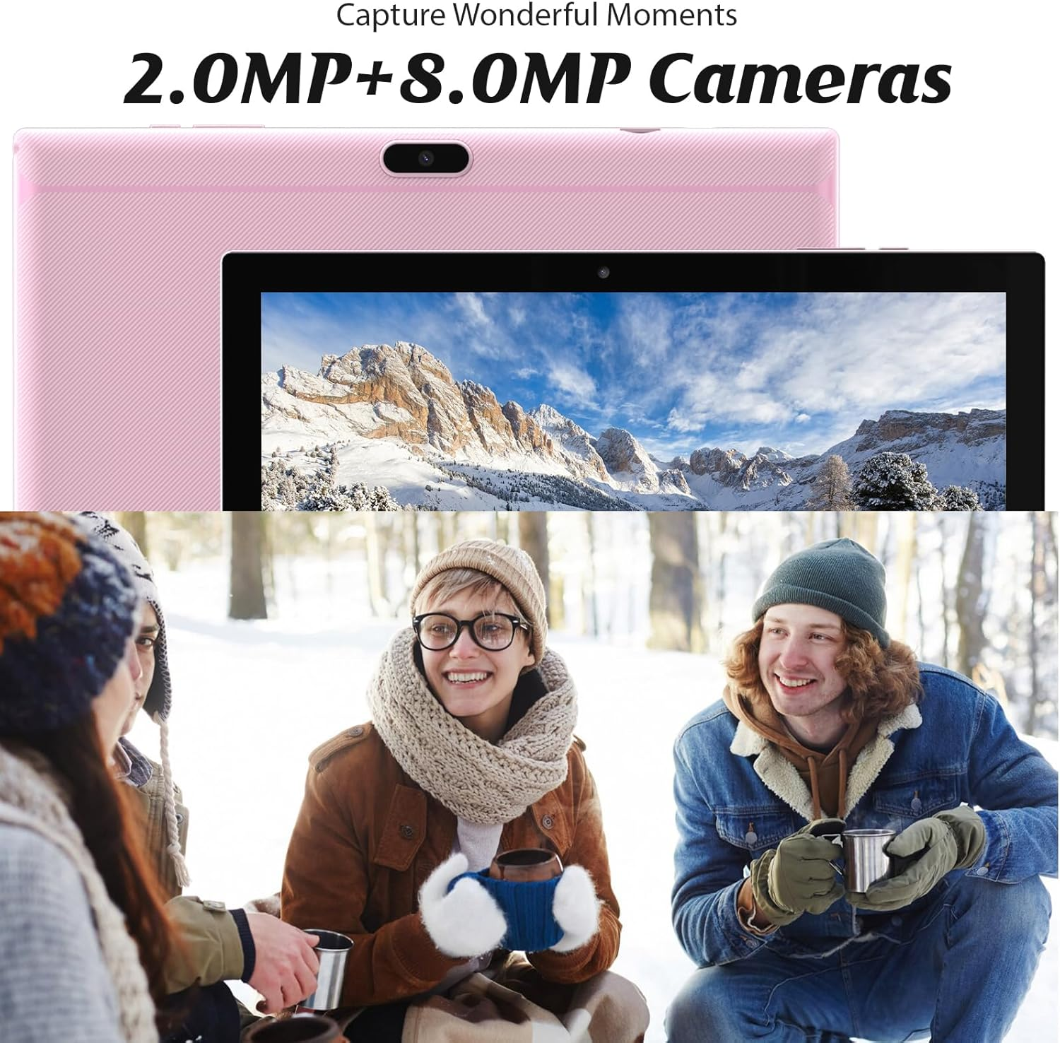 2 in 1 Tablet 10 Inch Android 14 OS Tableta, Tablets with Keyboard, Mouse, Case, Stylus, 64GB ROM+8GB RAM, 2MP+8MP Dual Camera, Quad Core Processor, 6000Mah Battery, 10.1 in FHD Tab (Pink) image number 5