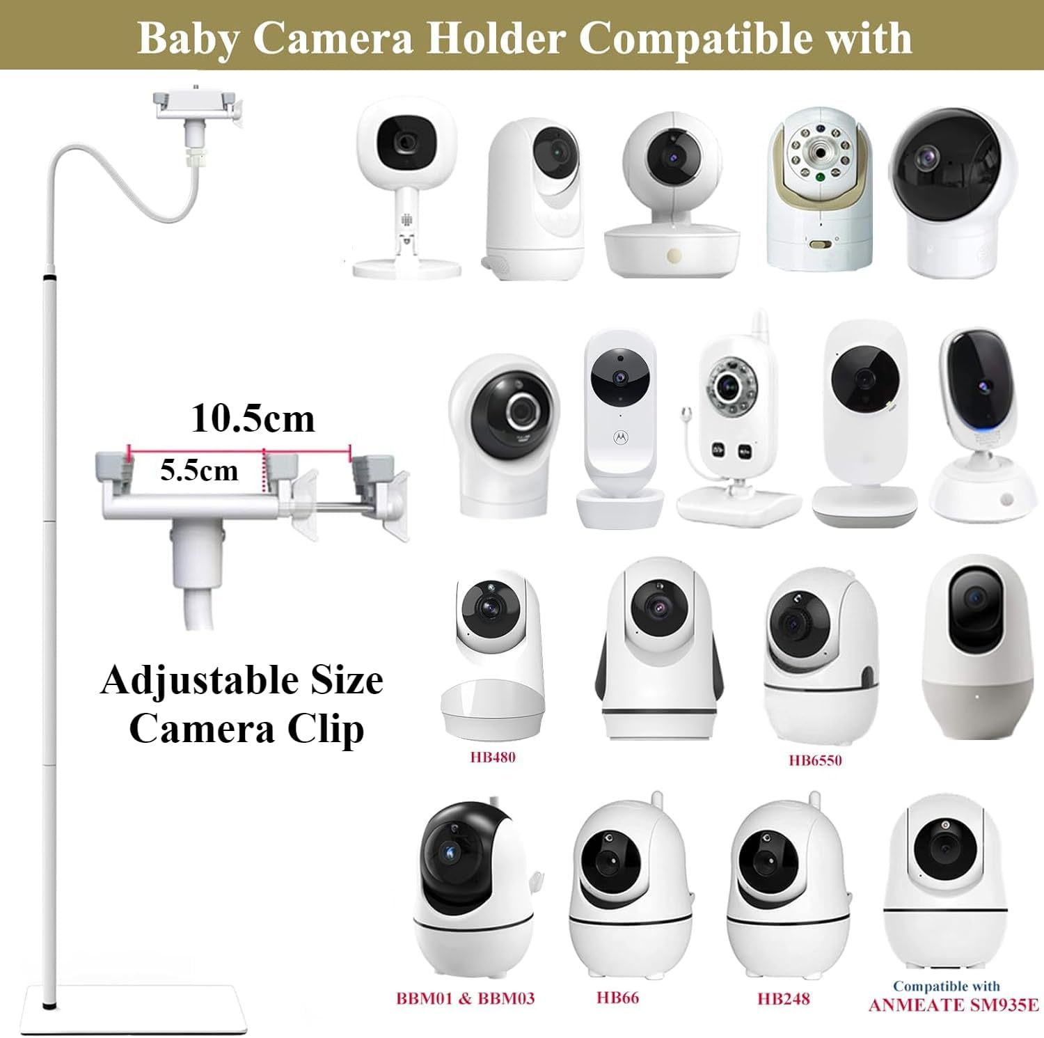 FORUBR Baby Monitor Floor Stand Holder Mount Compatible with Infant Optics DXR-8 Pro,Nanit Pro & Flex Stand,Hellobaby,Momcozy,Eufy,Motorola,Vava,Owlet, Universal Baby Camera Stand Mount (White) - White image number 3