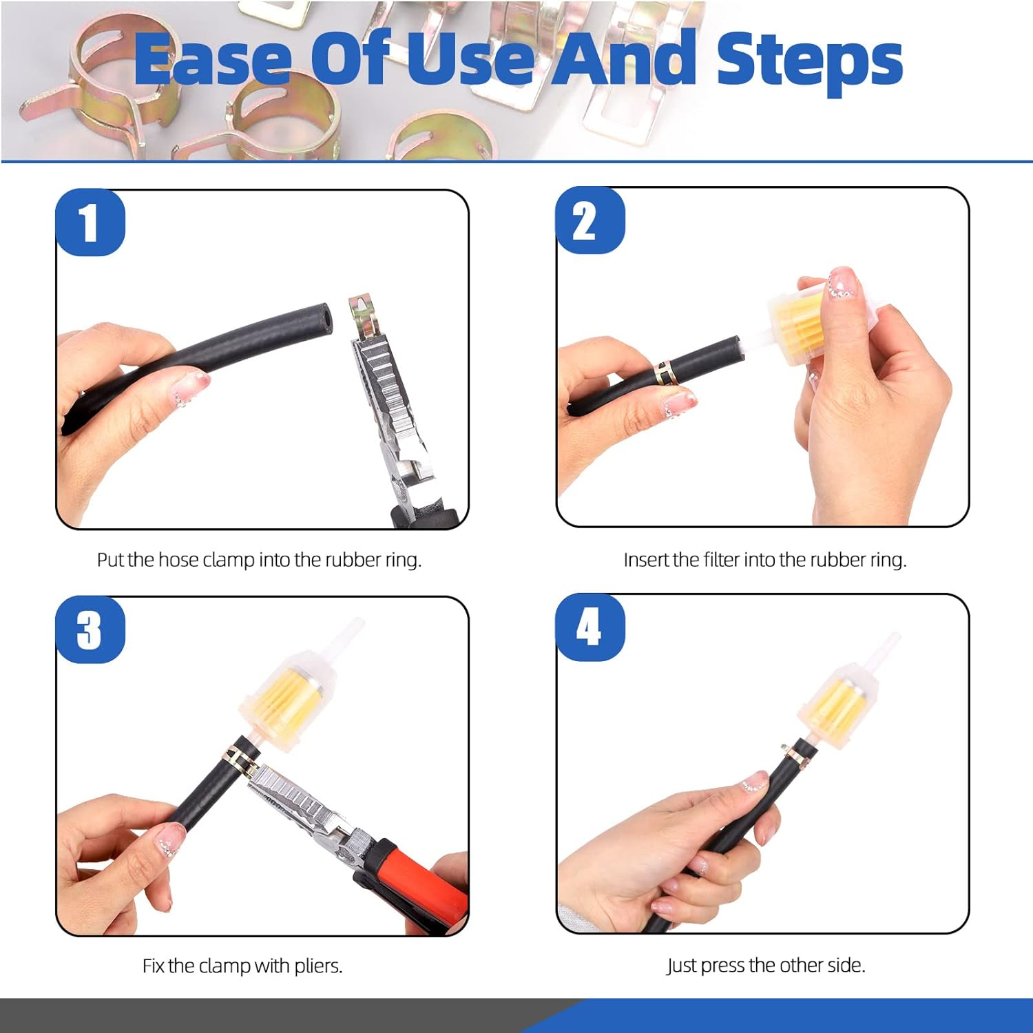 Glarks 15Pcs 1/4"(6Mm) ID Fuel Line Set, 2 Meter / 6 Feet Fuel Line Hose and Fuel Filters with 2/5" ID Fuel Hose Clamps Assortment Kit for Most Small Engines Lawnmower Generator Tractor Snow Machine image number 5