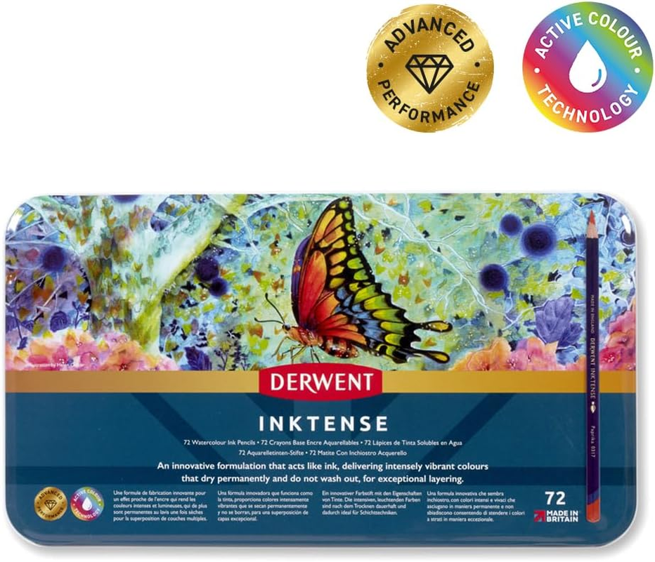Derwent Inktense Permanent Watercolour Pencils 72 Tin, Set of 72 4Mm Premium Core Strength, Water-Soluble, Ideal for Drawing, Colouring and Painting on Paper and Fabric, Professional Quality (2301843) image number 6