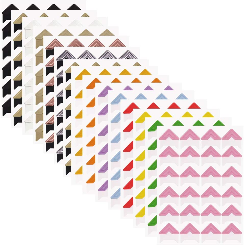 15 Sheets Photo Mounting Corners, Finegood Self Adhesive Paper Picture Sticker for DIY Scrapbook Album Diary Personal Organizer Notebook - 14 Colors image number 1