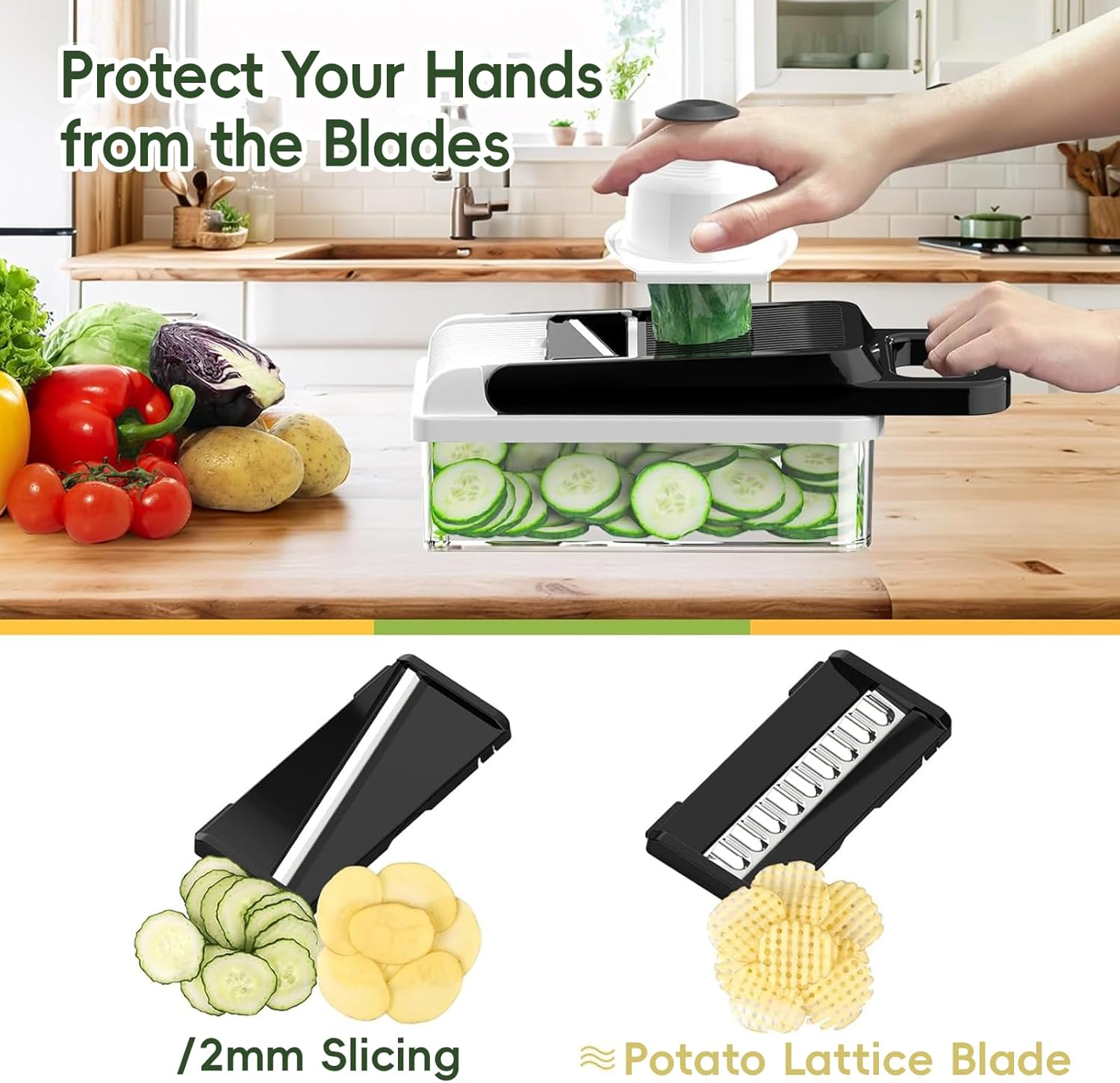 DULCE DOM 15-In-1 Vegetable Chopper, 7 Blades Veggie Chopper with Container and Lid, Dicer, Slicer, Multifunctional Kitchen Gadgets, Vegetable Cutter with Handle Onion Cutter image number 5