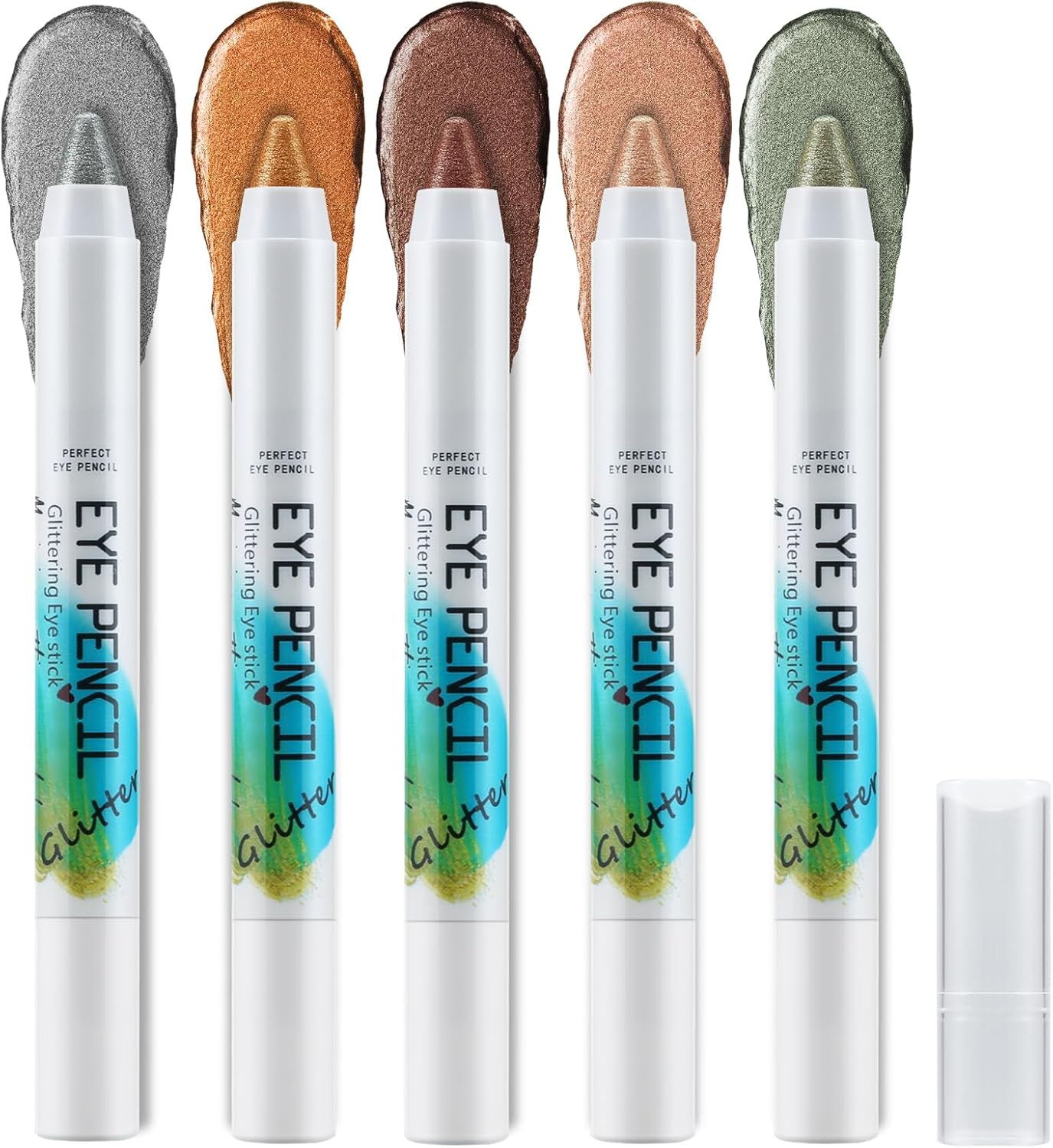 Apooliy 5 Colors Eyeshadow Stick Set,Metallic Shimmer Cream Eye Shadow,Rightener Pencil,Waterproof & Long-Lasting Eyeshadow Pen