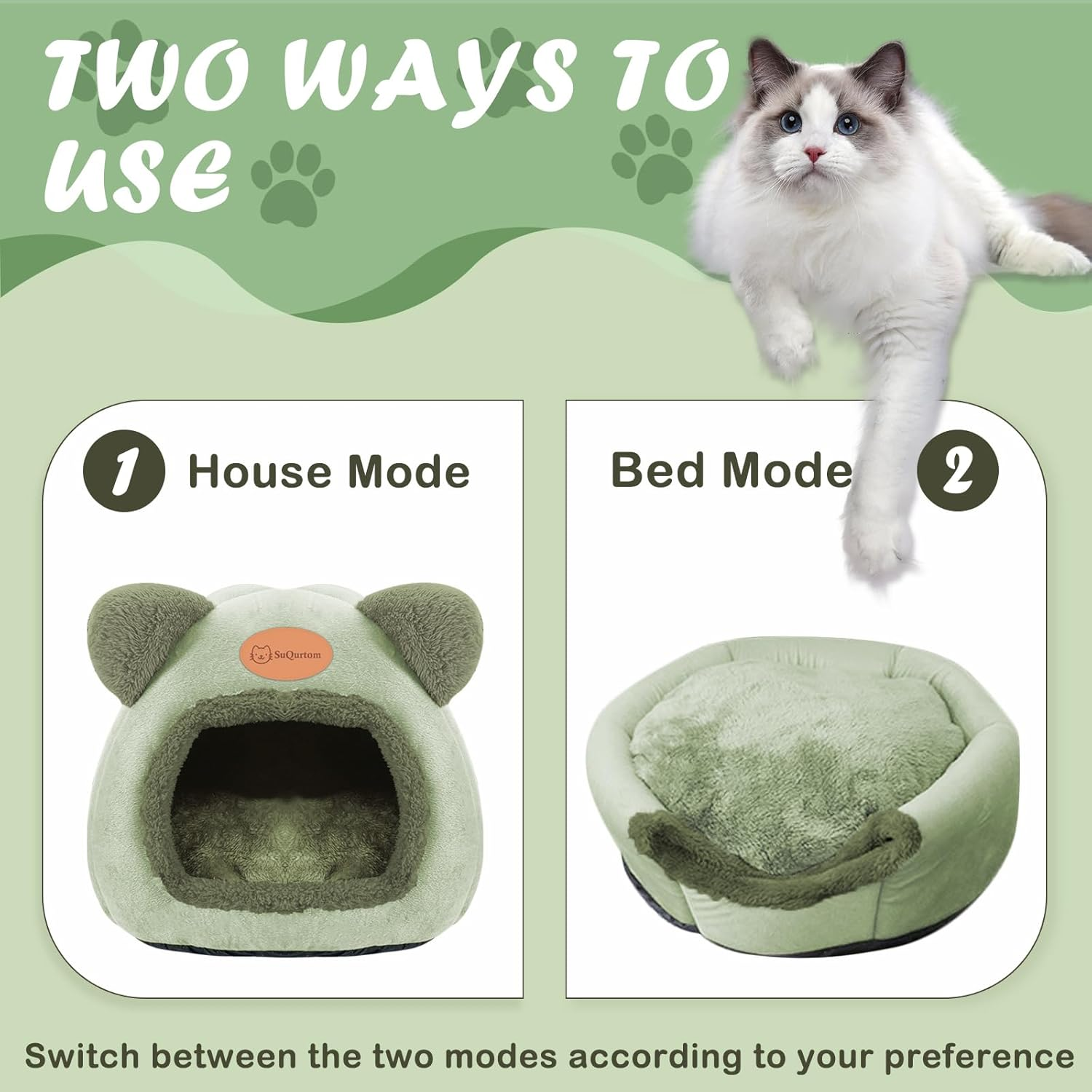 Cat Cave Cat Bed Washable Cat House Pet Bed Soft Comfort Tent Cat Litter Bed Warm Cat Cave Soothing Bed for Cats and Small Dogs Sleeping (Green) image number 4