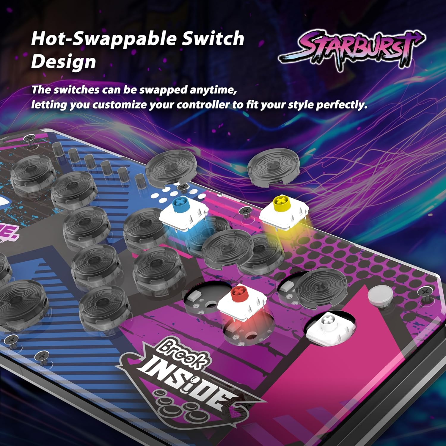 Brook Fighter Starburst All-Button Arcade Controller for PS5, PS4, Xbox Series X|S, NS & NS2, PC &ndash; Hot-Swappable Switches, RGB Lighting, Adjustable Angles, Tournament-Grade Performance image number 6