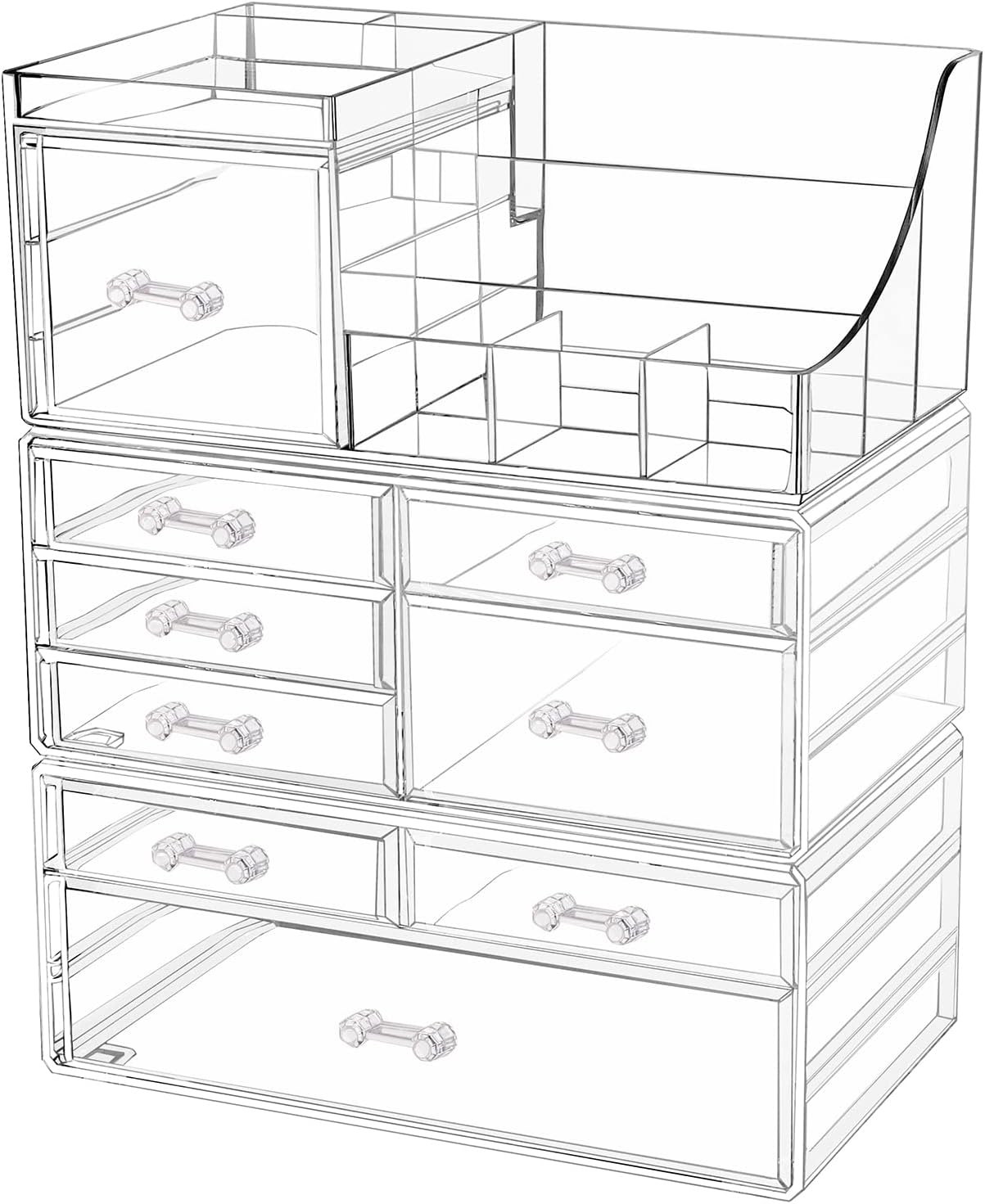 Cq Acrylic Makeup Desk Cosmetic Storage Organizer with Drawers for Dressing Table,Vanity Countertop,Bathroom Counter,Elegant Vanity Holder for Brushes,Eyeshadow,Lotions,Lipstick and Nail Polish