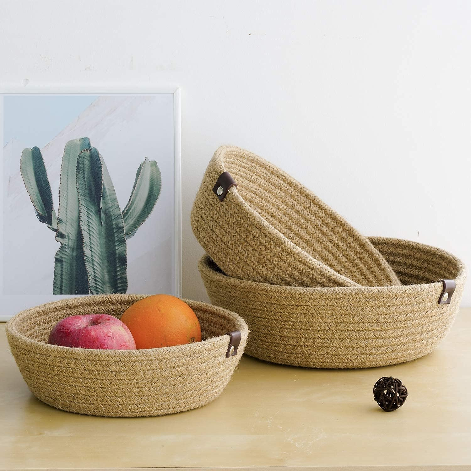 3 Piece Set of Small Basket Cotton Rope Basket Woven Storage Basket for Kids Home Decoration, 100% Cotton Basket Organizer Tabletop Basket Container (BN) image number 3