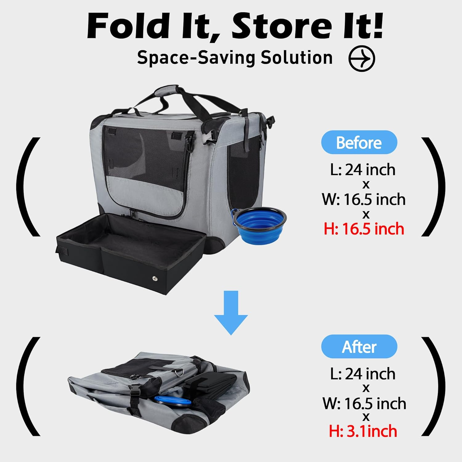 Large Cat Carrier 24"X16.5"X16.5" Soft-Sided Portable Pet Crate for Car Traveling with Collapsible Litter Box and Bowl image number 1