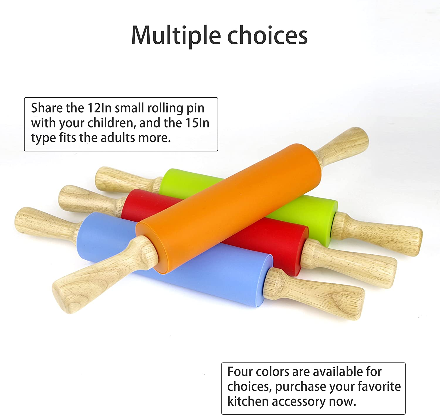 Silicone Rolling Pin Non-Stick Surface Wooden Handle