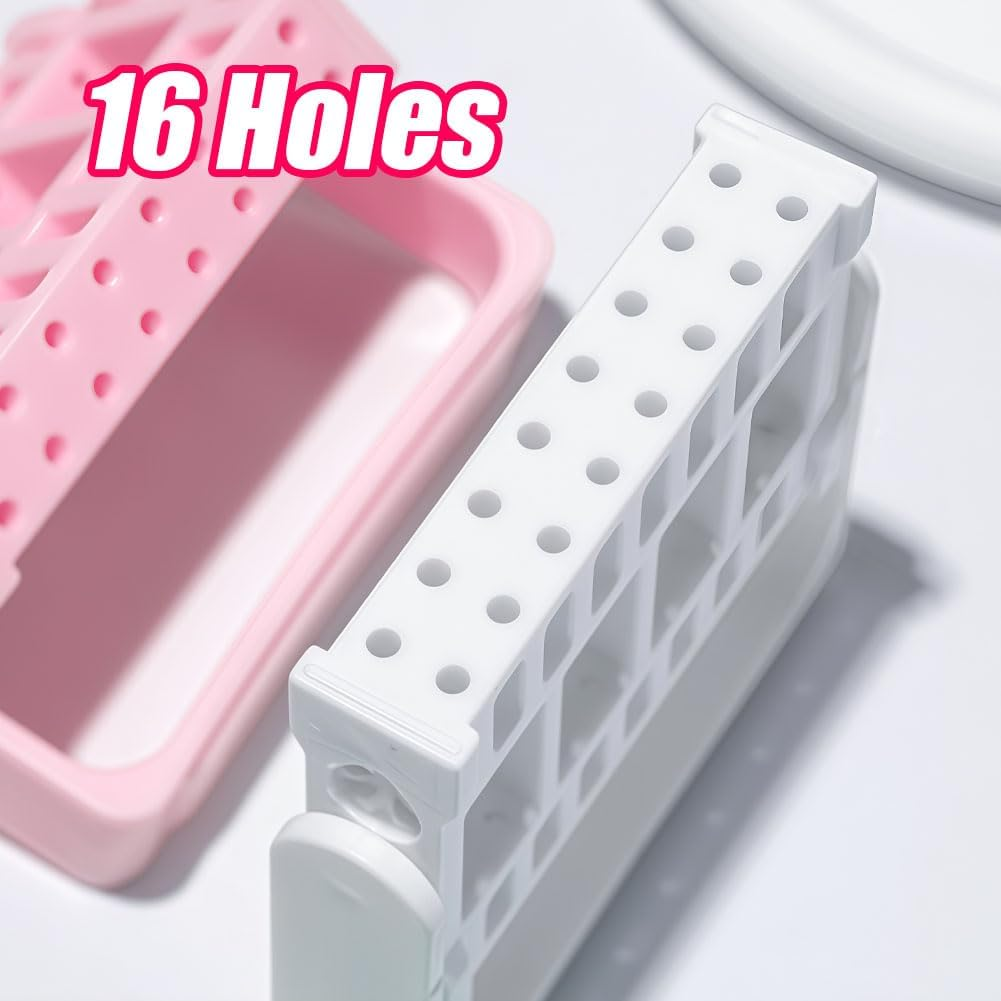 Joyzan Nail Drill Bit Holder Stand, Dust Proof Exhibition Display Storage Case Displayer Portable 16 Holes Manicure Tools Box Tech Art Supply Rack Container Grinding Head Organizer Home Salon 4PCS image number 2