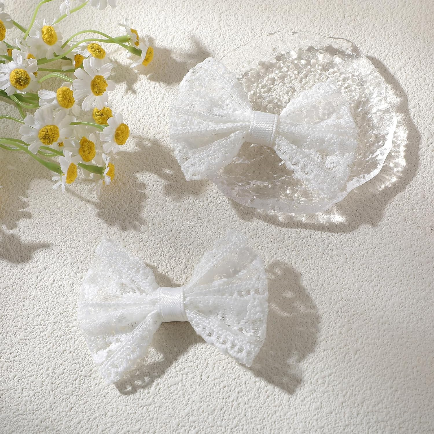 Ouligay 2 Pcs White Hair Bows for Girls, Lace Hair Bow,Small Toddler Bows for Girls Hair,Lace Bows for Hair,Cute Hair Accessories for Fine Hair Birthday Party Dress Decor Accessories image number 6