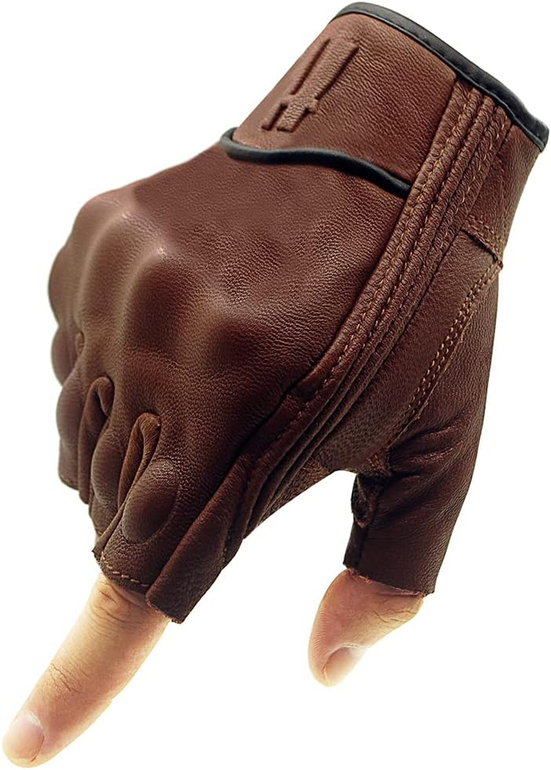 Harssidanzar Fingerless Motorcycle Gloves,For Mens Leather Riding Driving Gloves with Hand Knuckle GM037 image number 6