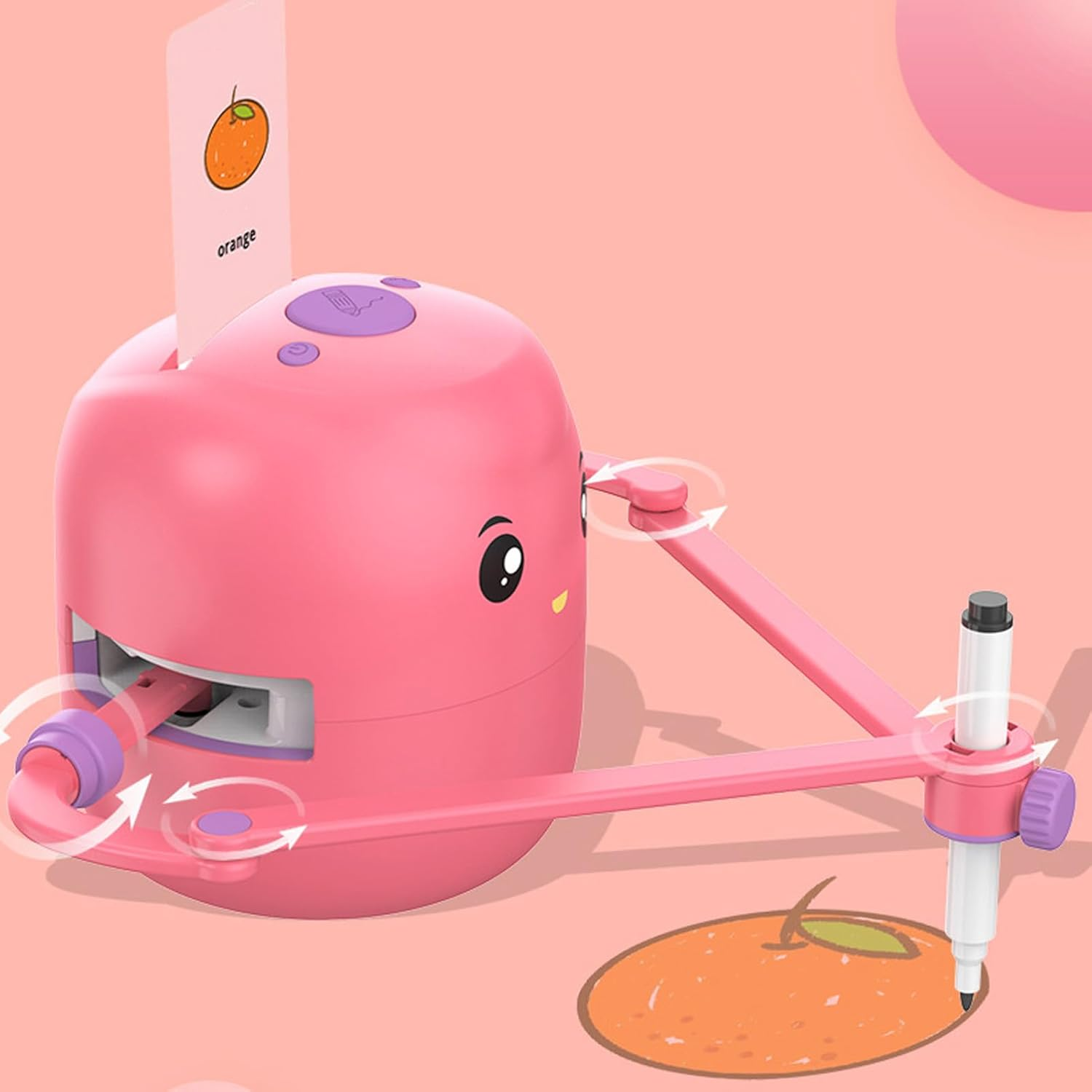 Dpofirs Drawing Robot for Kids with 100 Learning Cards and 2 Pens, Educational Smart Art Painting Machine, Drawing Guidance for Early Learning, 2400Mah (Rose Red)