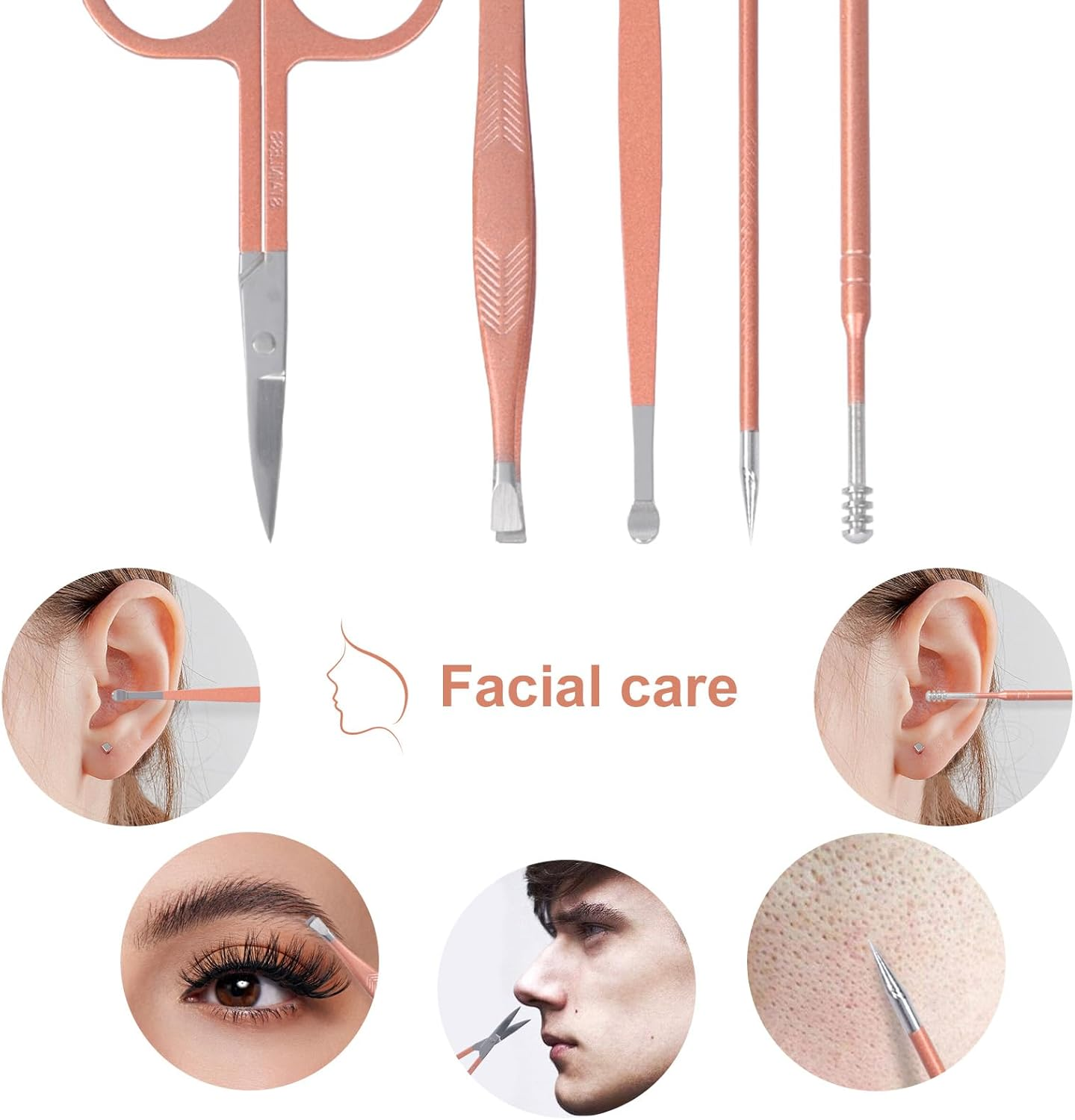 DAWNTREES Nail Clippers Set 16 in 1 Manicure Set Stainless Steel Professional Pedicure Set,Women'S Nail Clippers,Rose Gold Nail Scissors,Nail File, Nose Hair Scissors,Eyebrow Razor. image number 2