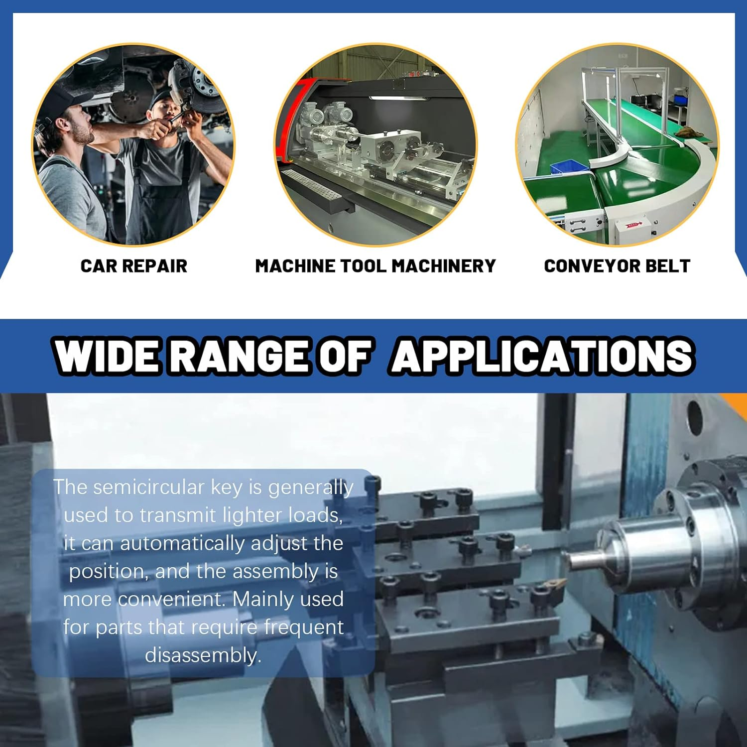 Glarks 150Pcs 15 Sizes Woodruff Keys Assortment Carbon Steel Semi-Circular Keys Set for Fasteners Mechanical Industry image number 3