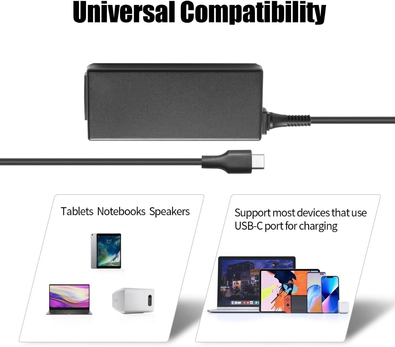 Universal Chromebook Charger USB Type C 65W for Lenovo HP Dell Acer Asus Samsung Google Series Laptop Power Adapter Cord