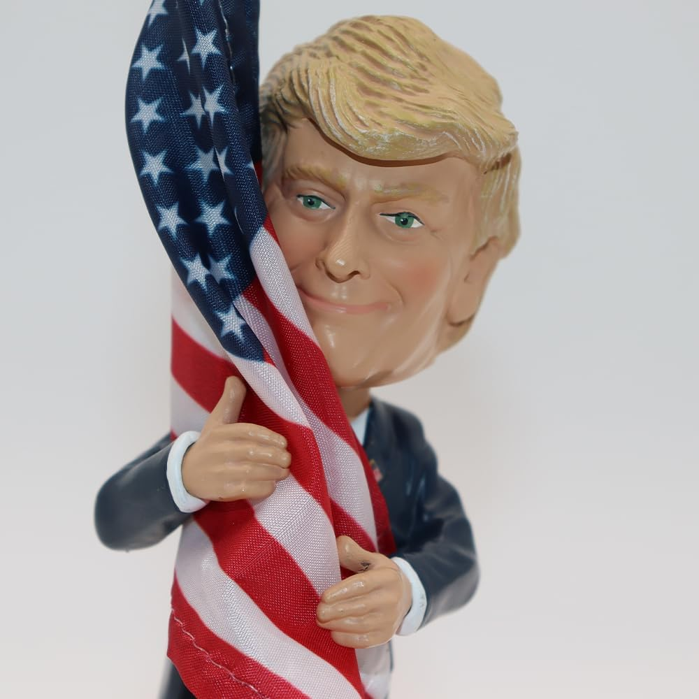 Proud Patriots Donald Trump Bobblehead | (Trump Holding American Flag - Cloth Flag Included) image number 1