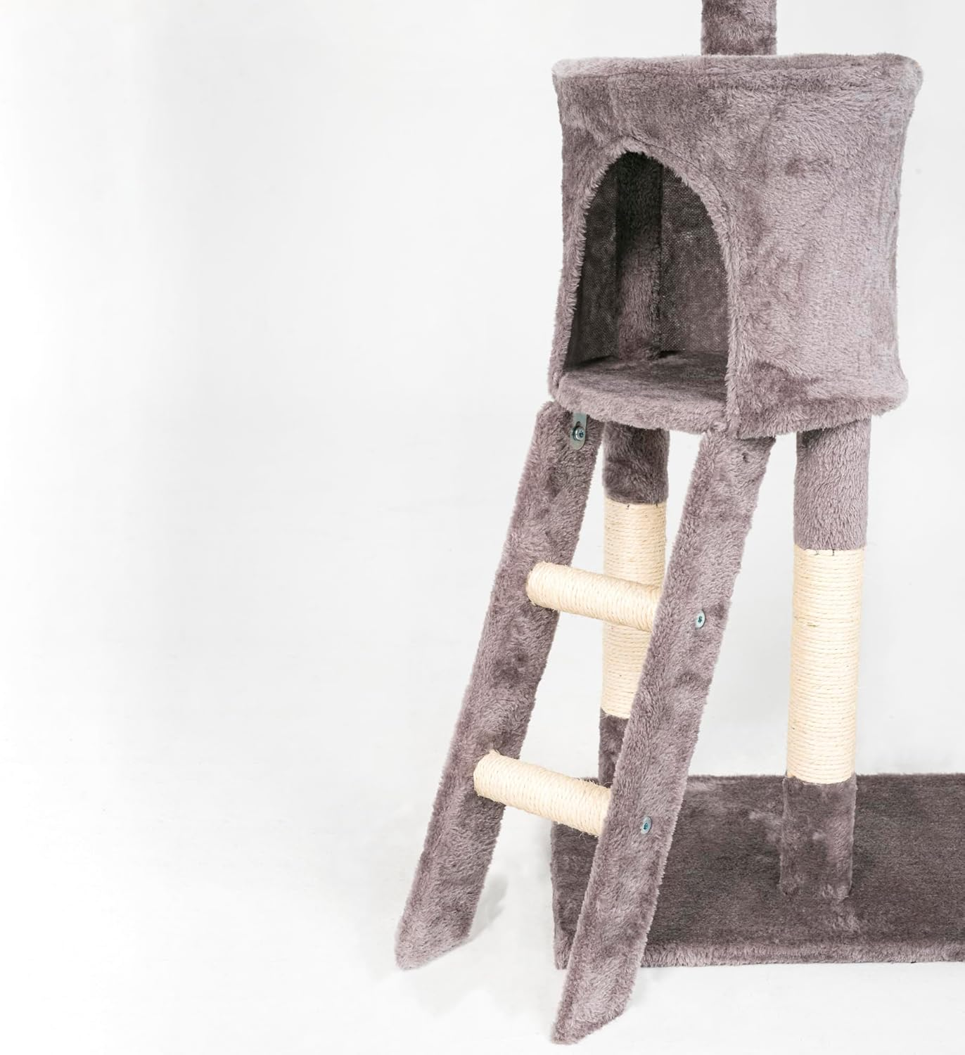 Casa Basics - Cat Tree NENI, Height: 144 Cm, Multi-Level Cat Scratching Post Play Tower with Ladder, Den, Nest, 3 Platforms and 4 Rats (Gray) - Gray image number 2