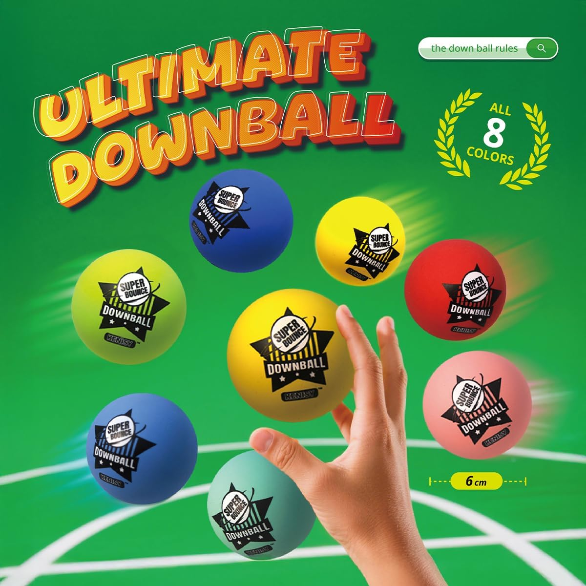 [8Pcs Pack Set] Kenisy down Ball | Australian Handball | Kid Bouncy Balls 60Mm Mixed Color Party Game Bag Filler for Children | Downball with Printing image number 3