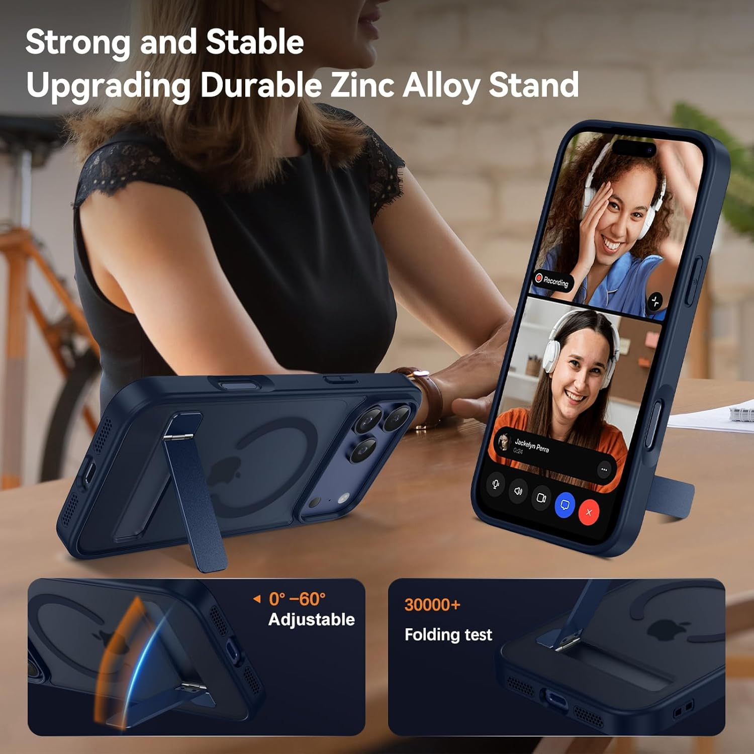 Guagua Mobile Phone Case for Iphone 17 Pro Max Case with Stand [Compatible with Magsafe] Matte Magnetic with 3 Stand Modes Shockproof Protective Case Back Translucent Case (6.9 Inches) Blue image number 3