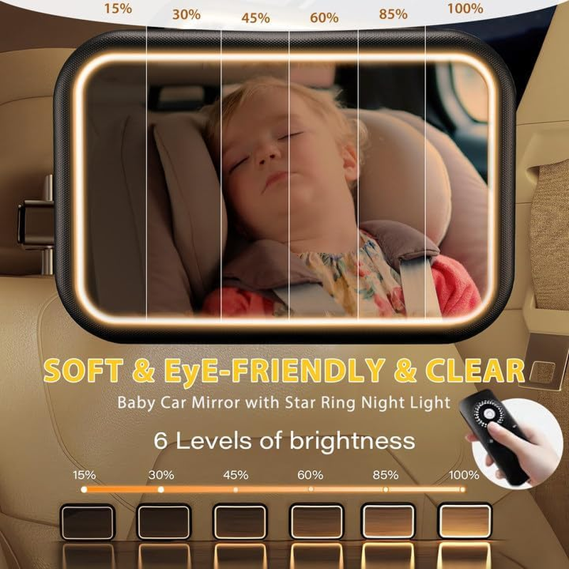 Baby Car Mirror with Night Light, Safety Shatterproof Car Seat Mirror for Child, Hook Clip Design Never Shake, Wide Clear View & 360&deg; Rotation Adjustable Car Mirror, New Born Baby Essentials image number 2