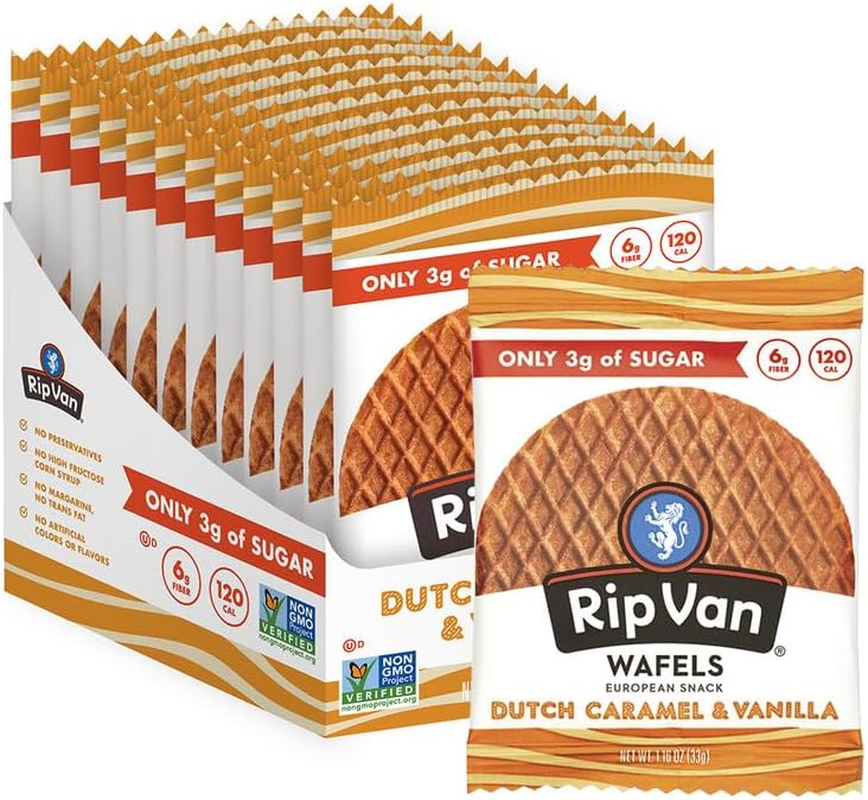 Rip Van Wafels Dutch Caramel & Vanilla Stroopwafels - Healthy Snacks - Non GMO Snack - Keto Friendly - Office Snacks - Low Sugar (3G) - Low Calorie Snack - 12 Count (Packaging May Vary) image number 2